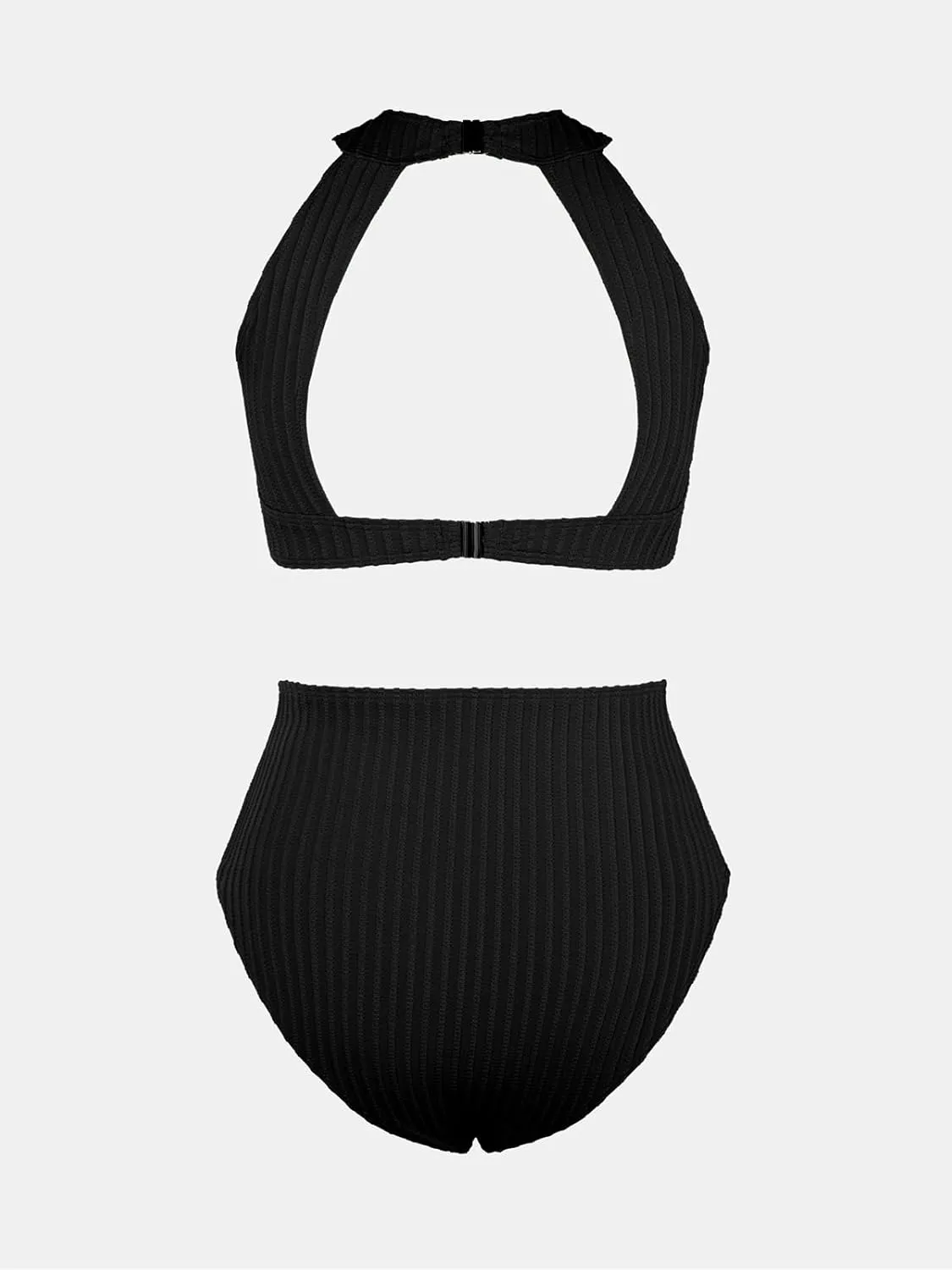 CUPSHE Women's One Piece Swimsuit High Neck Cutout Ribbed Texture Back Hook Hollow Wrapped