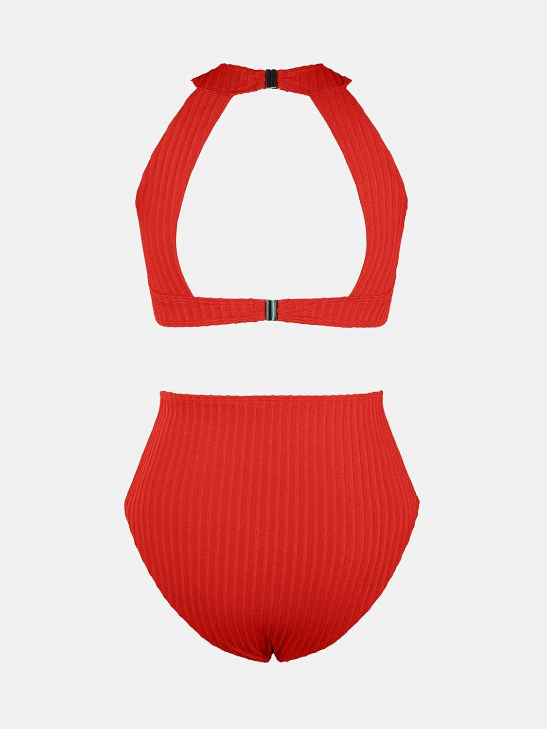 CUPSHE Women's One Piece Swimsuit High Neck Cutout Ribbed Texture Back Hook Hollow Wrapped