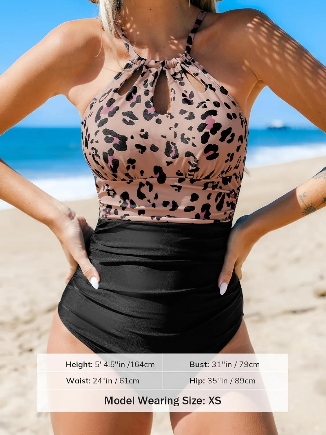 CUPSHE Women's One Piece Swimsuit High Neck Tummy Control Swimwear Bathing Suit
