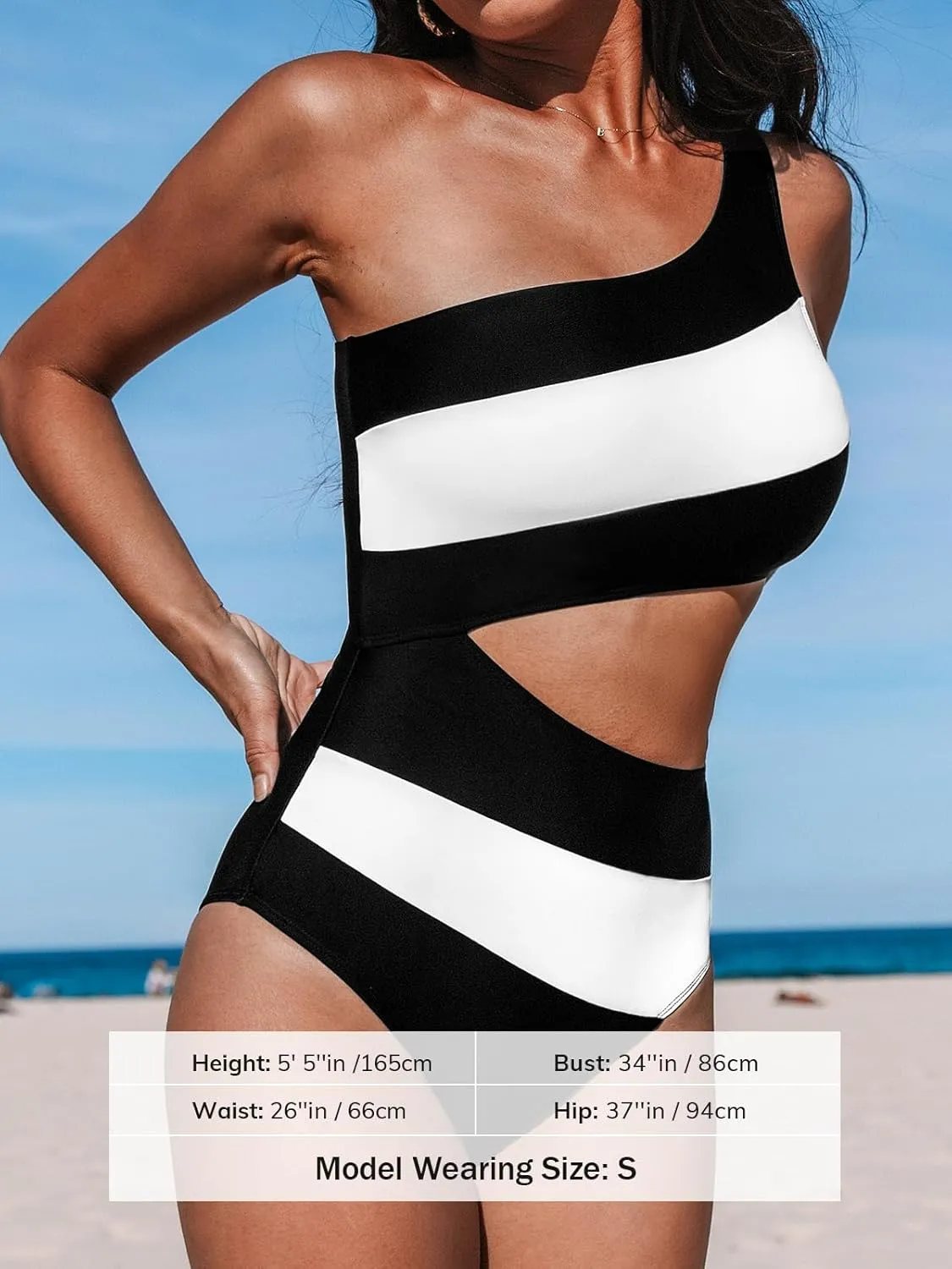 CUPSHE Women's One Piece Swimsuit One Shoulder Bathing Suit Cutout Color Block Swimwear