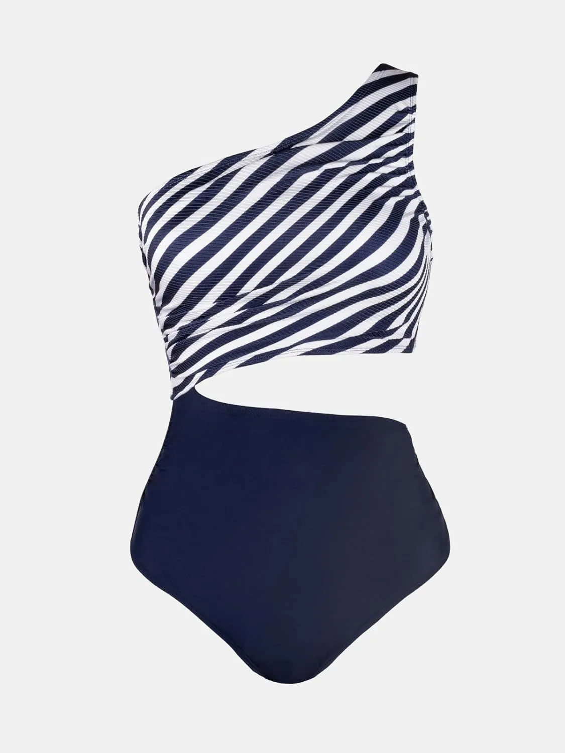 CUPSHE Women's One Piece Swimsuit One Shoulder Color Block Side Cutout Ruched Bathing Suit