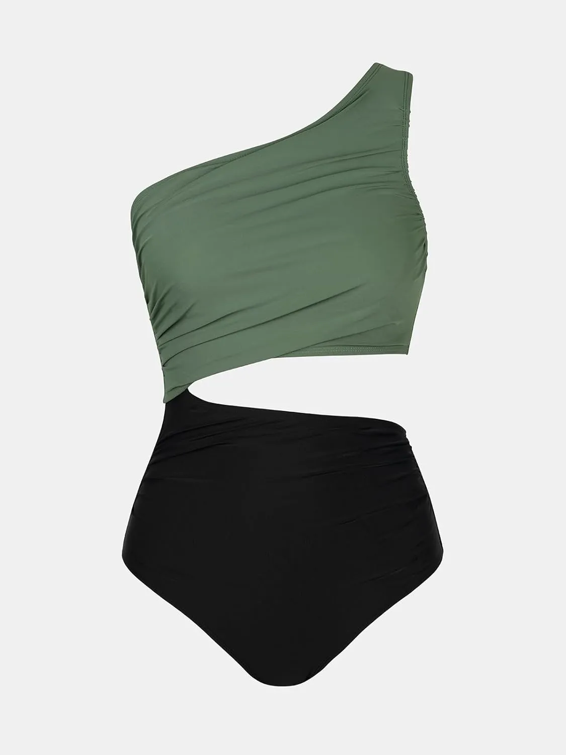 CUPSHE Women's One Piece Swimsuit One Shoulder Color Block Side Cutout Ruched Bathing Suit