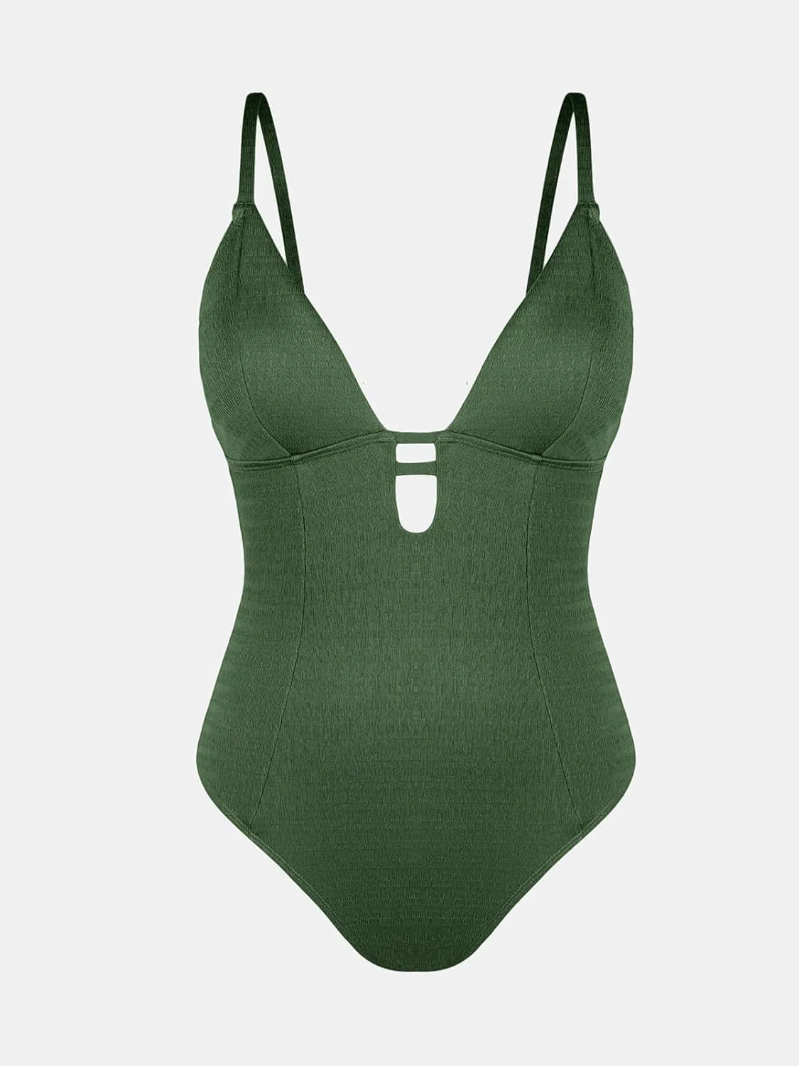 CUPSHE Women's One Piece Swimsuit Plunging Deep V Neck Keyhole Open Back Adjustable Strap Bathing Suit Textured