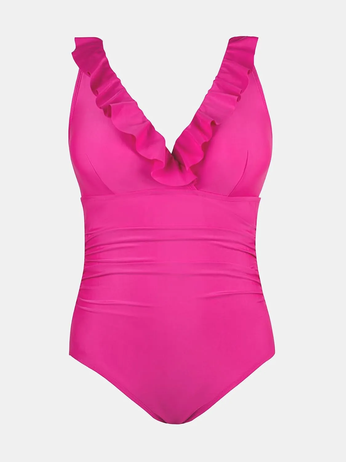 CUPSHE Women's One Piece Swimsuit Plus Size Ruffled V Neck Bathing Suit Retro Full Coverage Slimming Sculpting