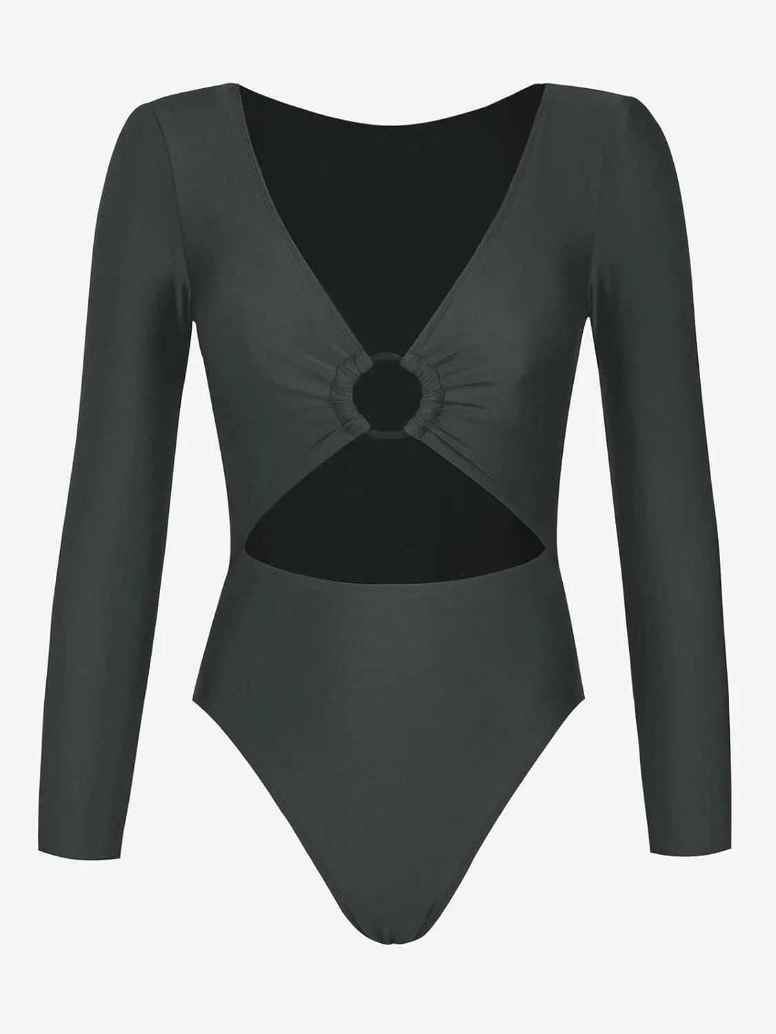 CUPSHE Women's One Piece Swimsuit Rash Guard Long Sleeve Cutout UPF 50  UV Deep V Neck O-Ring