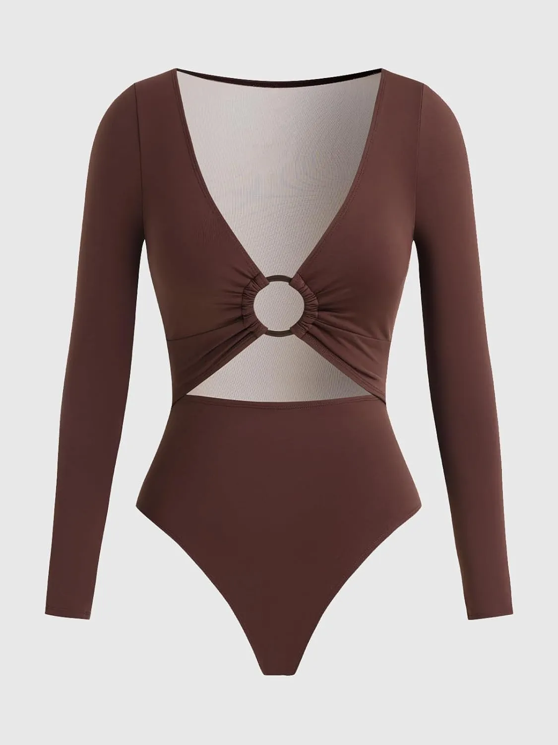 CUPSHE Women's One Piece Swimsuit Rash Guard Long Sleeve Cutout UPF 50  UV Deep V Neck O-Ring