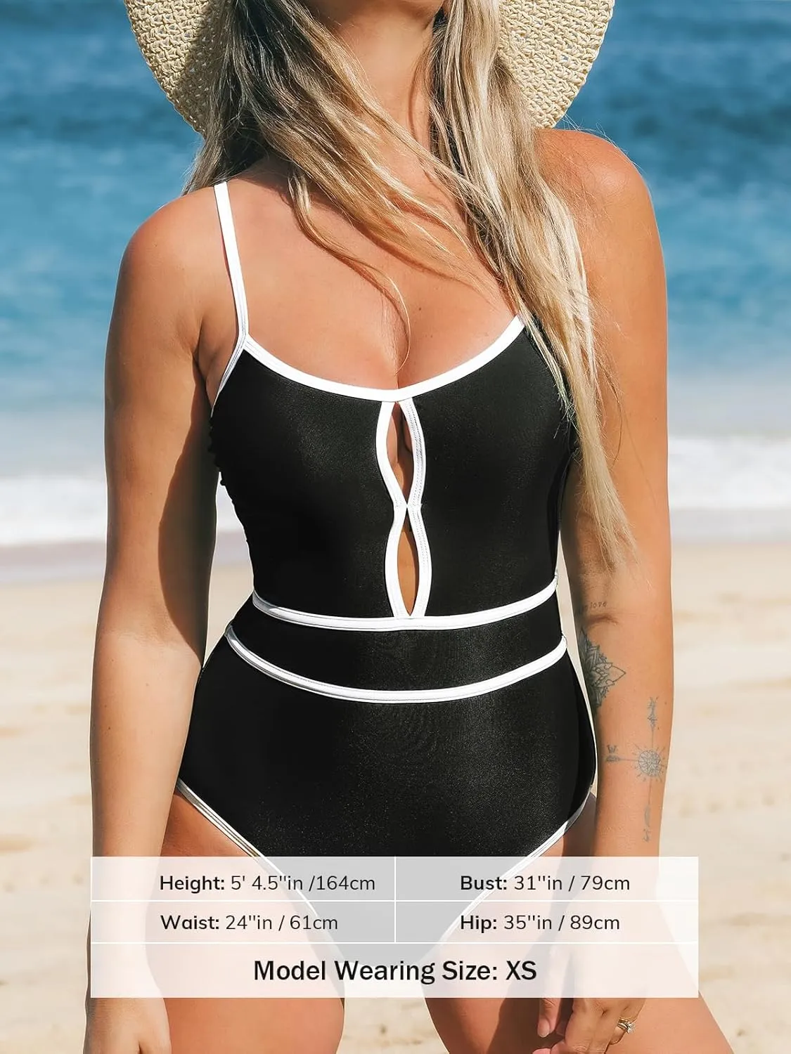 CUPSHE Women's One Piece Swimsuit Scoop Neck Bathing Suit Keyhole Cutout Color Block Adjustable Straps Swimwear
