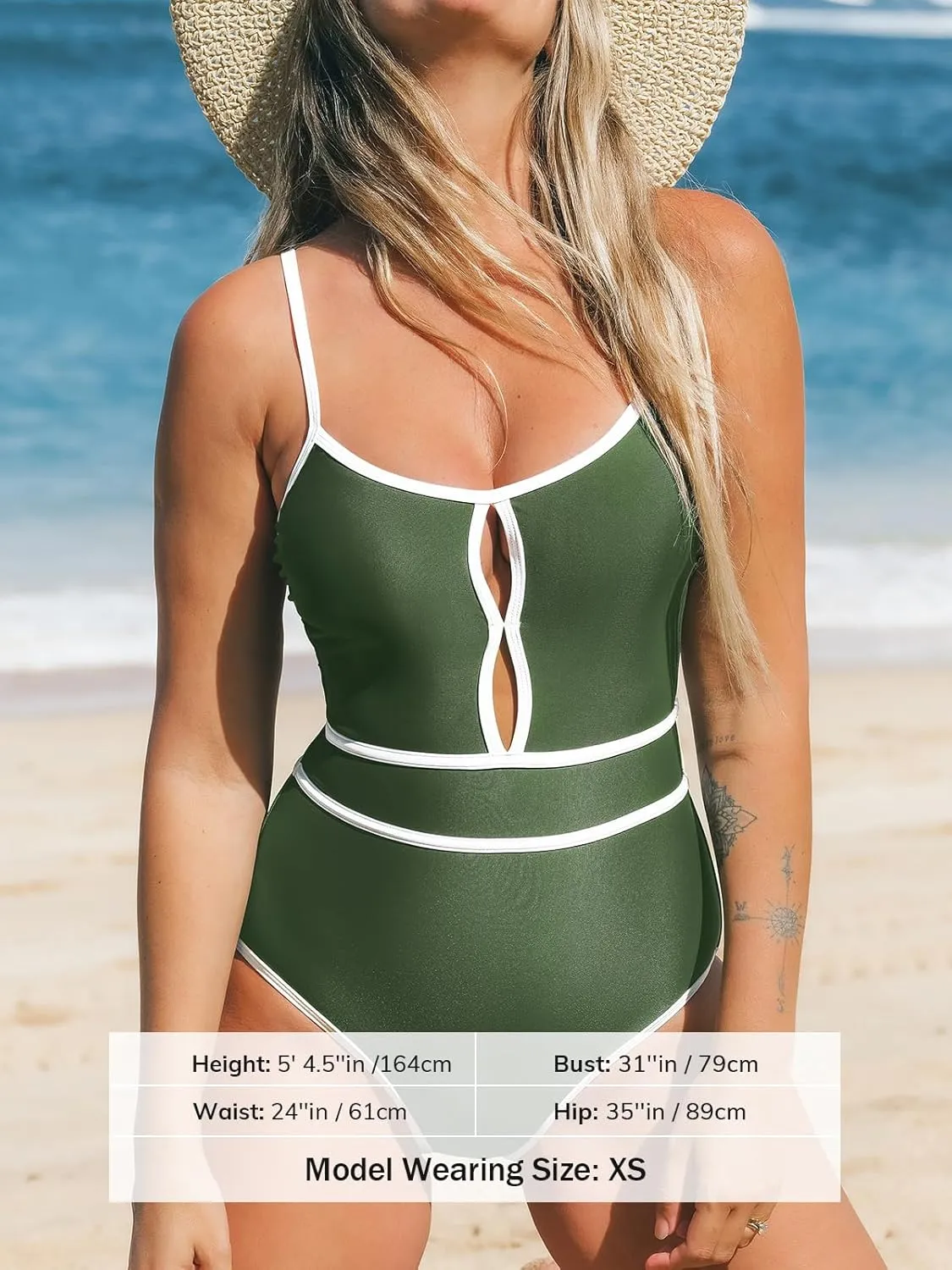 CUPSHE Women's One Piece Swimsuit Scoop Neck Bathing Suit Keyhole Cutout Color Block Adjustable Straps Swimwear