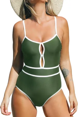 CUPSHE Women's One Piece Swimsuit Scoop Neck Bathing Suit Keyhole Cutout Color Block Adjustable Straps Swimwear