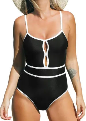 CUPSHE Women's One Piece Swimsuit Scoop Neck Bathing Suit Keyhole Cutout Color Block Adjustable Straps Swimwear