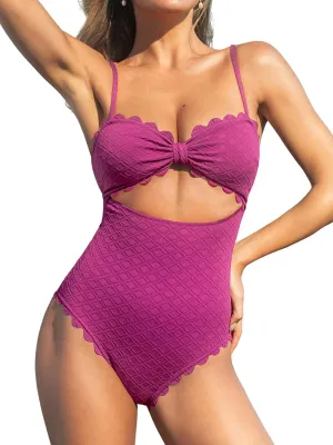 CUPSHE Women's One Piece Swimsuit Sexy Black Cutout Scallop Trim Bathing Suit