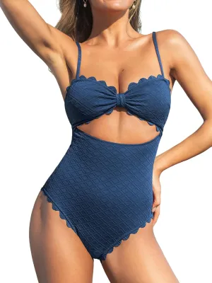 CUPSHE Women's One Piece Swimsuit Sexy Black Cutout Scallop Trim Bathing Suit