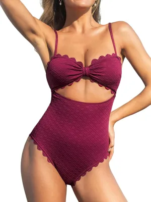 CUPSHE Women's One Piece Swimsuit Sexy Black Cutout Scallop Trim Bathing Suit