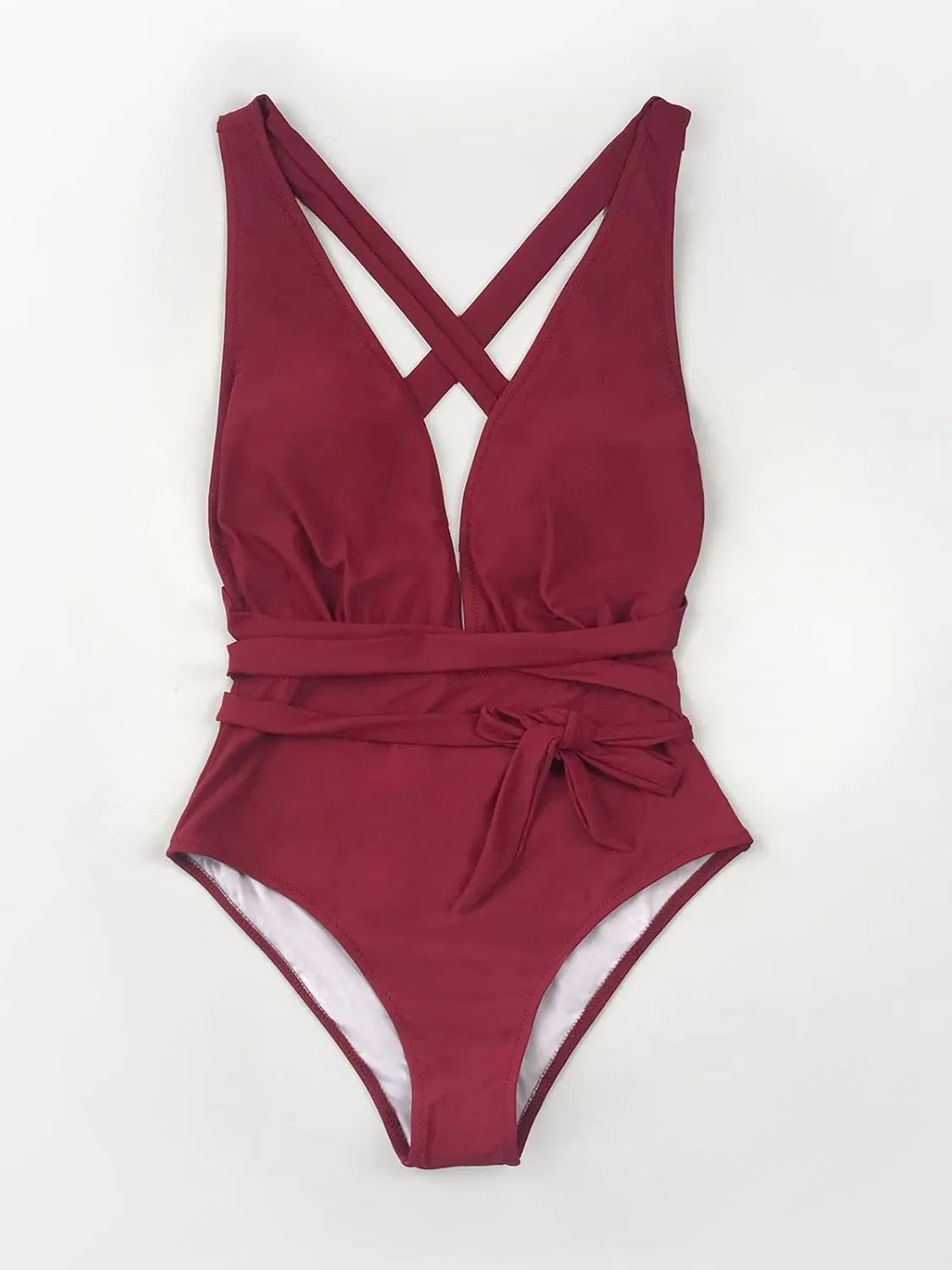 CUPSHE Women's One Piece Swimsuit Sexy Deep V Neck Bathing Suit Crisscross Back Self Tie
