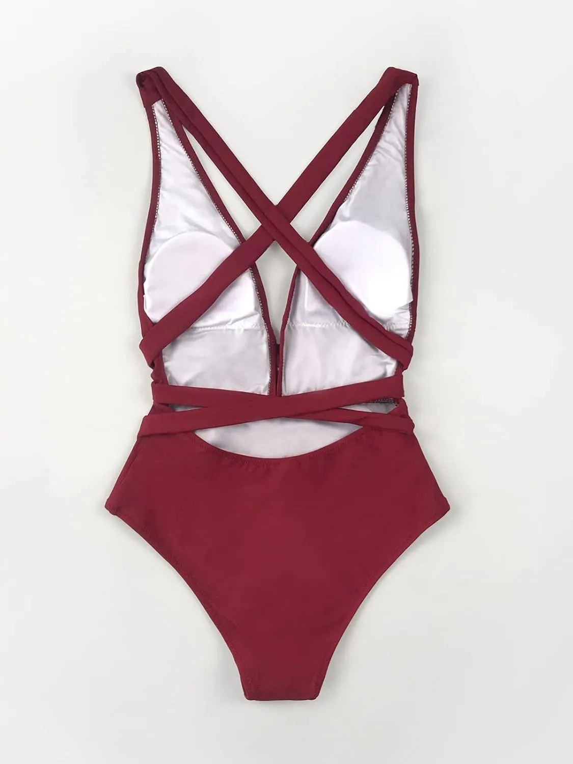 CUPSHE Women's One Piece Swimsuit Sexy Deep V Neck Bathing Suit Crisscross Back Self Tie