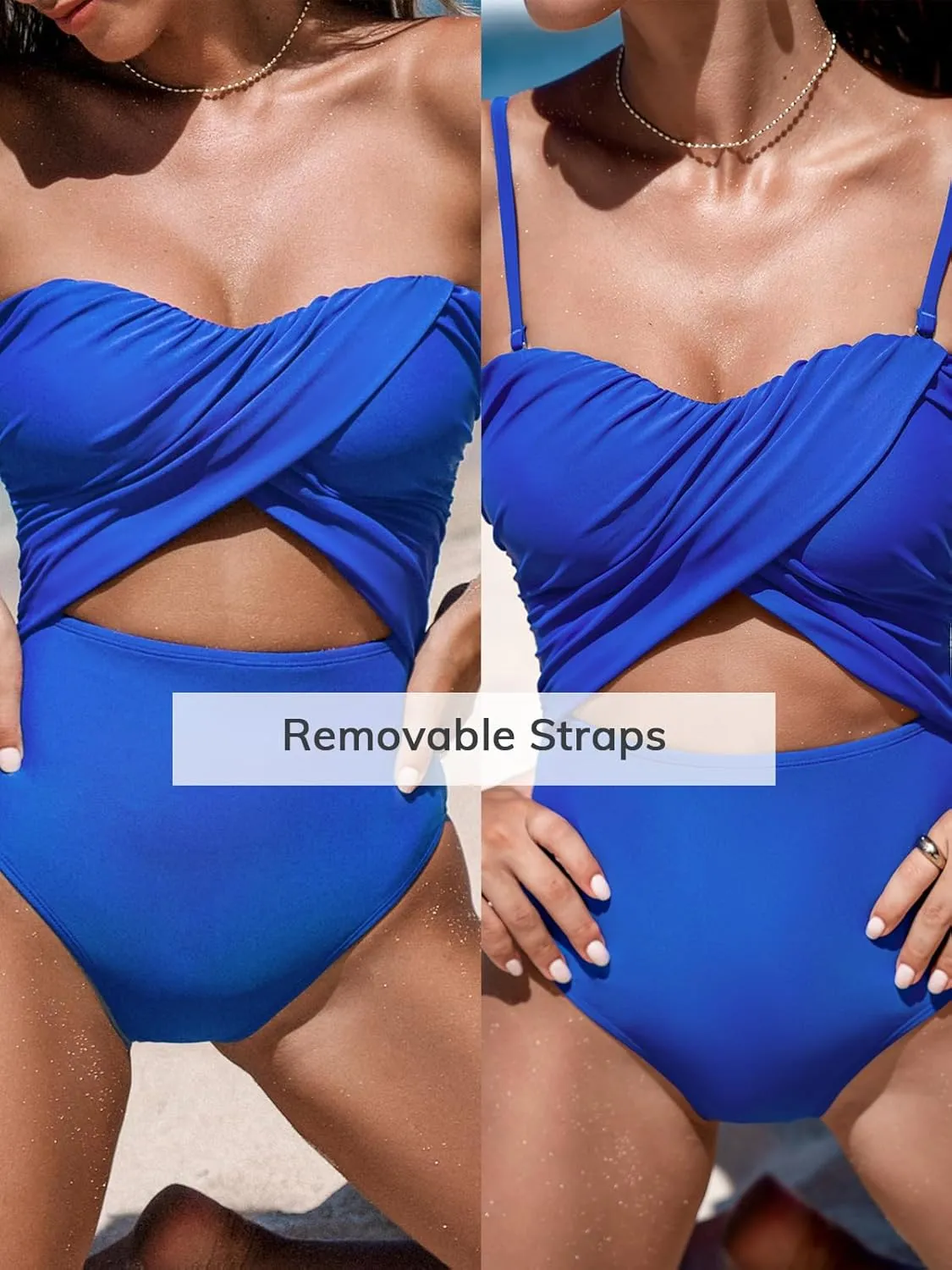 CUPSHE Women's One Piece Swimsuit Sweetheart Neck Adjustable Removable Straps Bathing Suit Front Cutout Swimwear