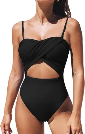 CUPSHE Women's One Piece Swimsuit Sweetheart Neck Adjustable Removable Straps Bathing Suit Front Cutout Swimwear