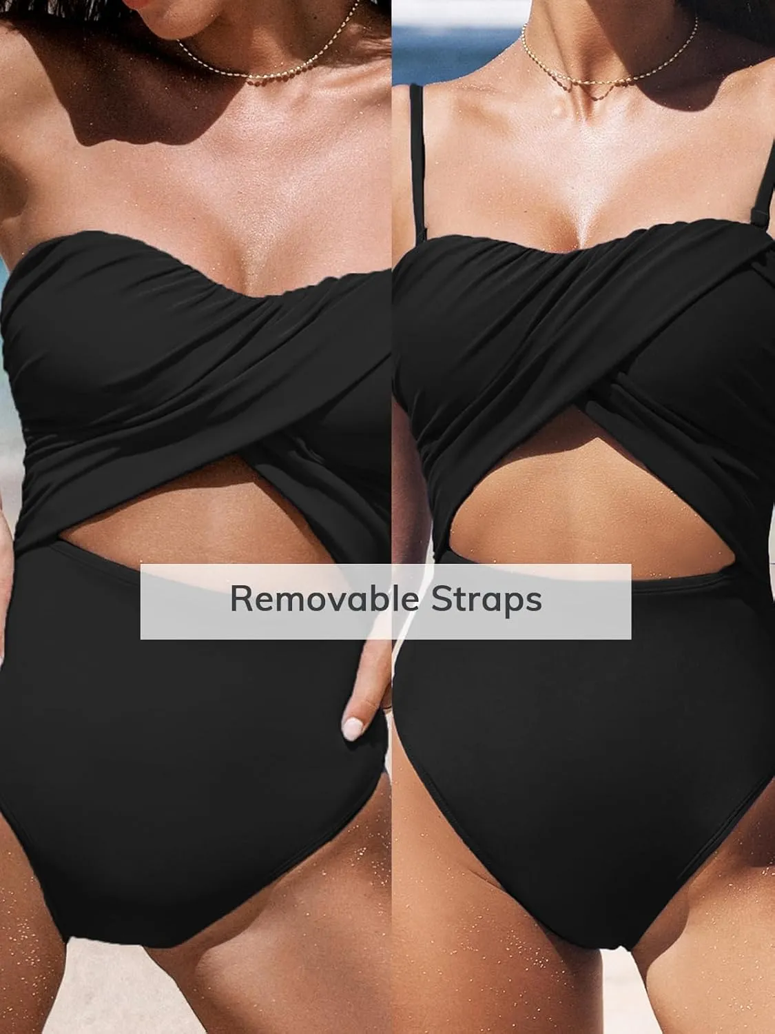 CUPSHE Women's One Piece Swimsuit Sweetheart Neck Adjustable Removable Straps Bathing Suit Front Cutout Swimwear