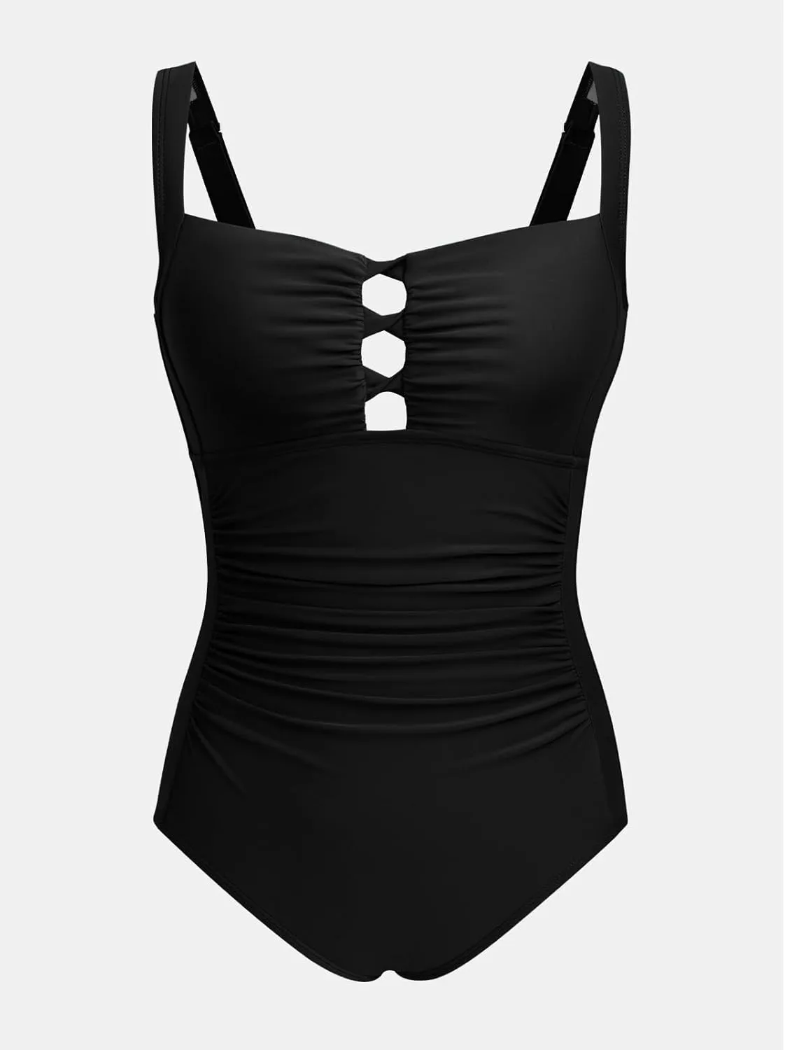 CUPSHE Women's One Piece Swimsuit Sweetheart Neck Wide Adjustable Straps Ruched Front Keyhole Bathing Suit