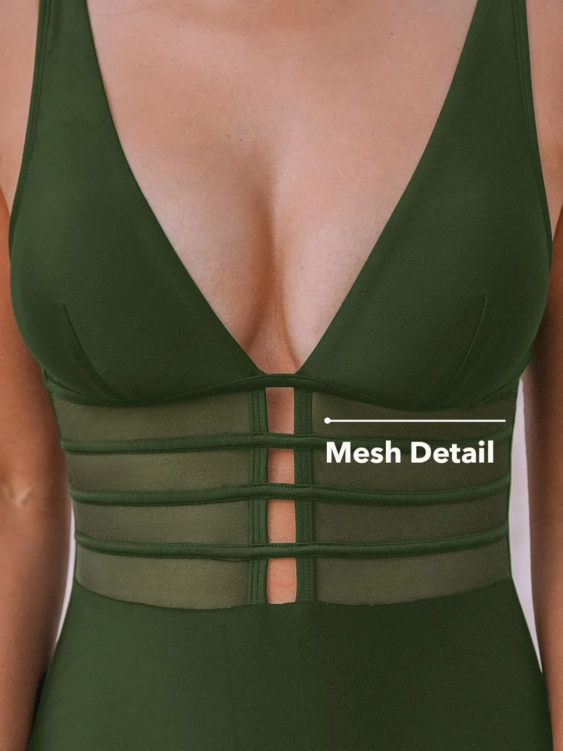 CUPSHE Women's One Piece Swimsuit Tummy Control Bathing Suit Deep V Neck Cut Out Mesh Adjustable Straps