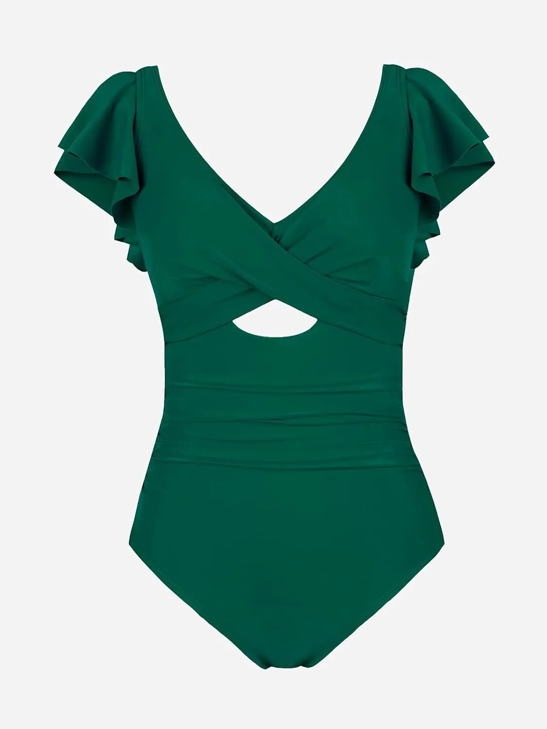 CUPSHE Women's One Piece Swimsuit Tummy Control Bathing Suit V Neck Ruffled Wrap Ruched Cutout Back Hook (Available in Plus)