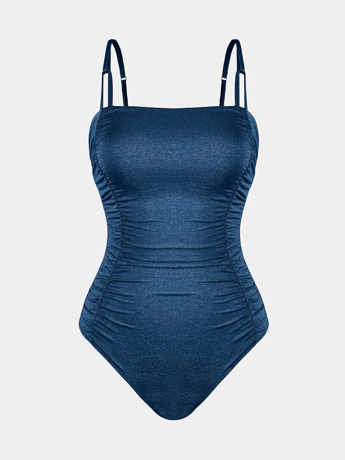 CUPSHE Women's One Piece Swimsuit Tummy Control Square Neck Bathing Suit Ruched Adjustable Straps