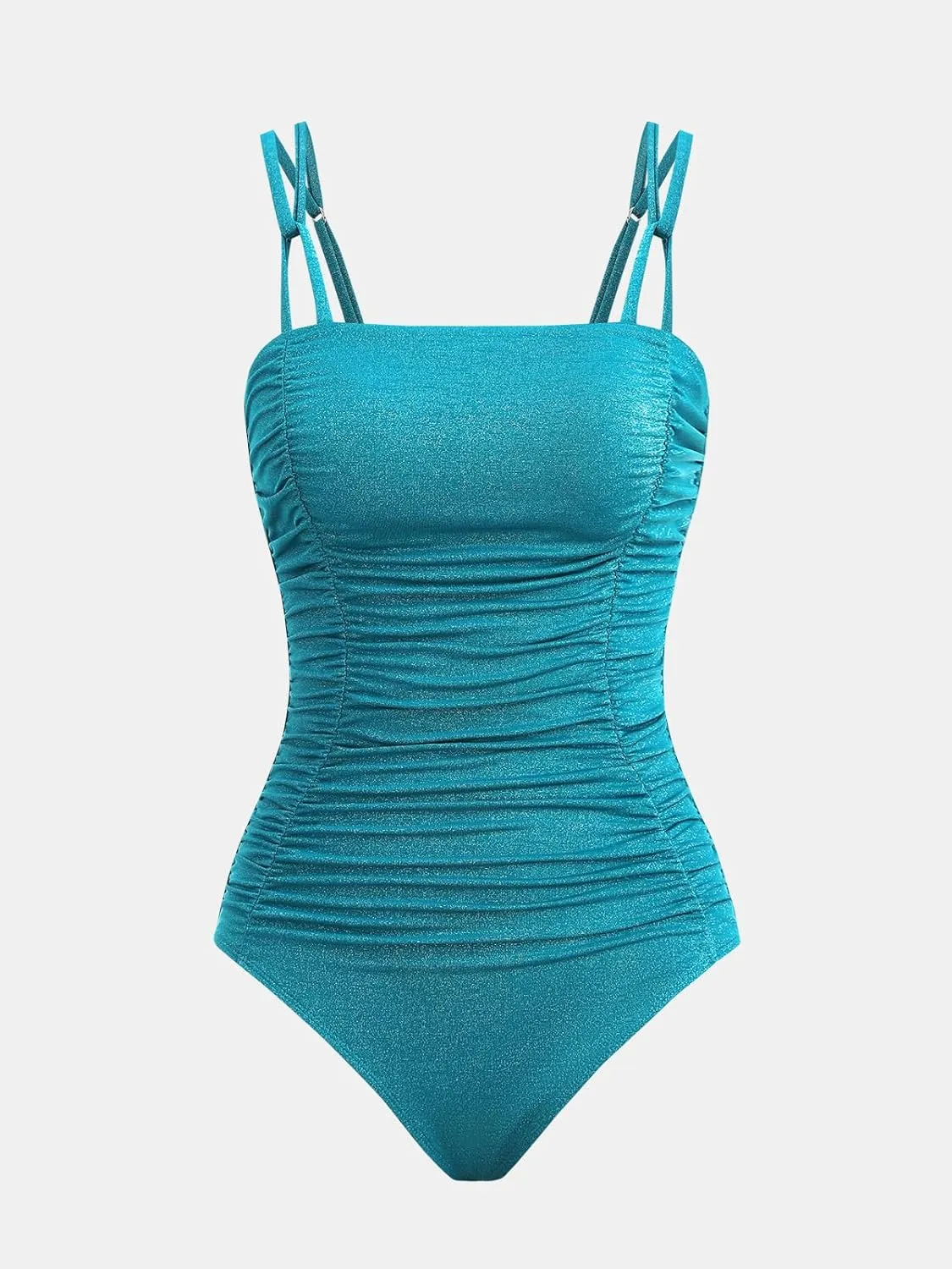 CUPSHE Women's One Piece Swimsuit Tummy Control Square Neck Bathing Suit Ruched Adjustable Straps