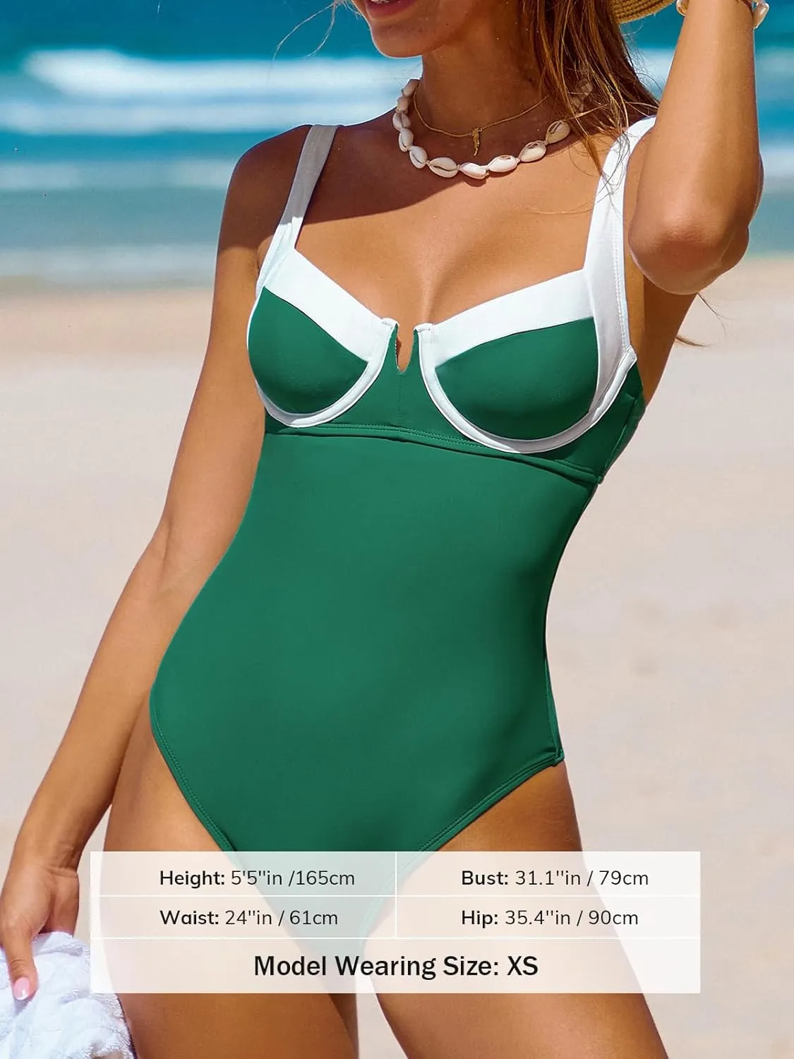 CUPSHE Women's One Piece Swimsuit U Wire Neck Color Block Back Cutout Bathing Suit Underwire Wide Adjustable Straps