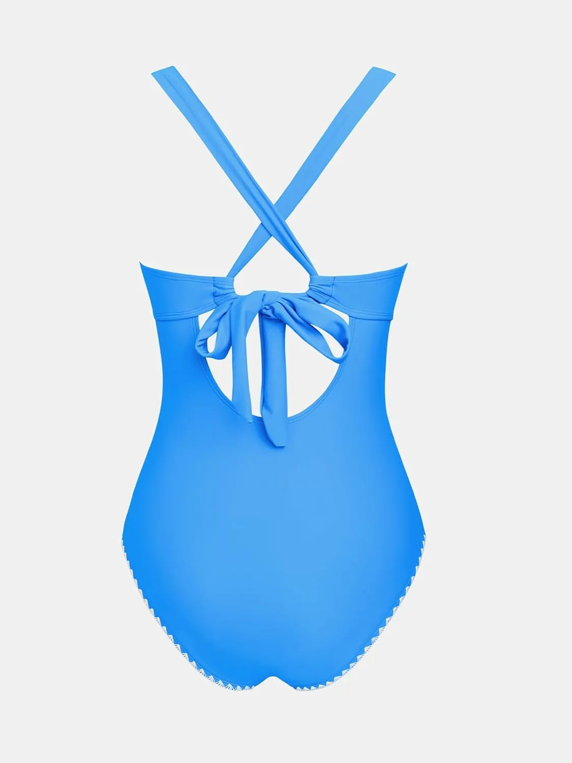 CUPSHE Women's One Piece Swimsuit V Neck Shell Stitched Bathing Suit Adjustable Crisscross Strappy Ruched Swimwear
