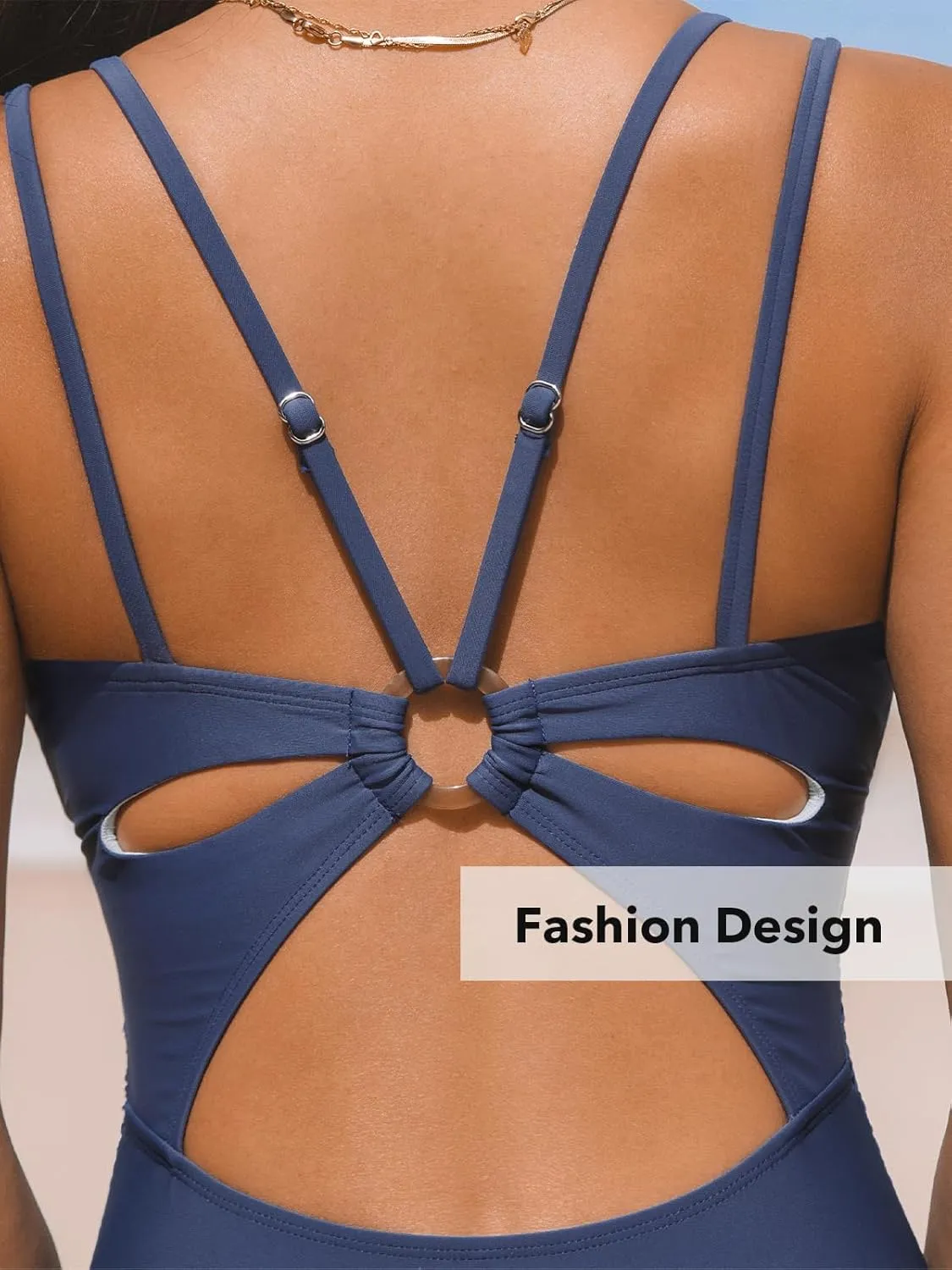 CUPSHE Women's One Piece Swimsuit V Neck Tummy Control Double Adjustable Straps Back Cutout O-Ring