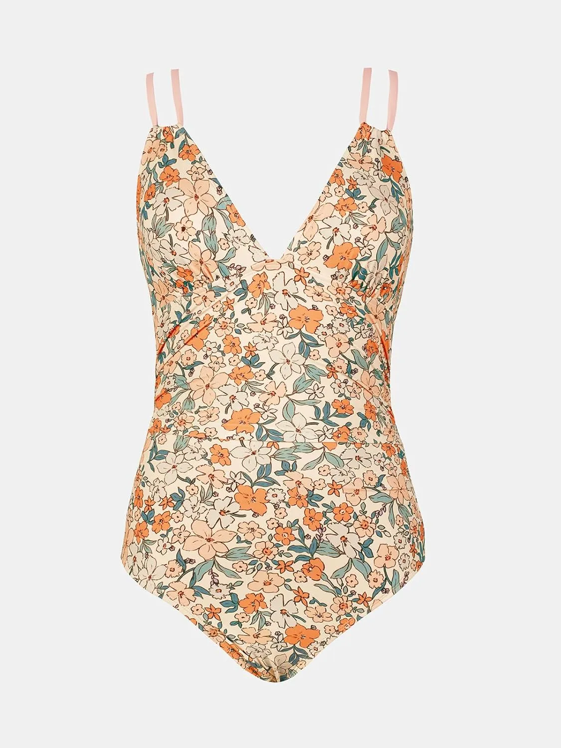 CUPSHE Women's One Piece Swimsuit V Neck Tummy Control Double Adjustable Straps Back Cutout O-Ring