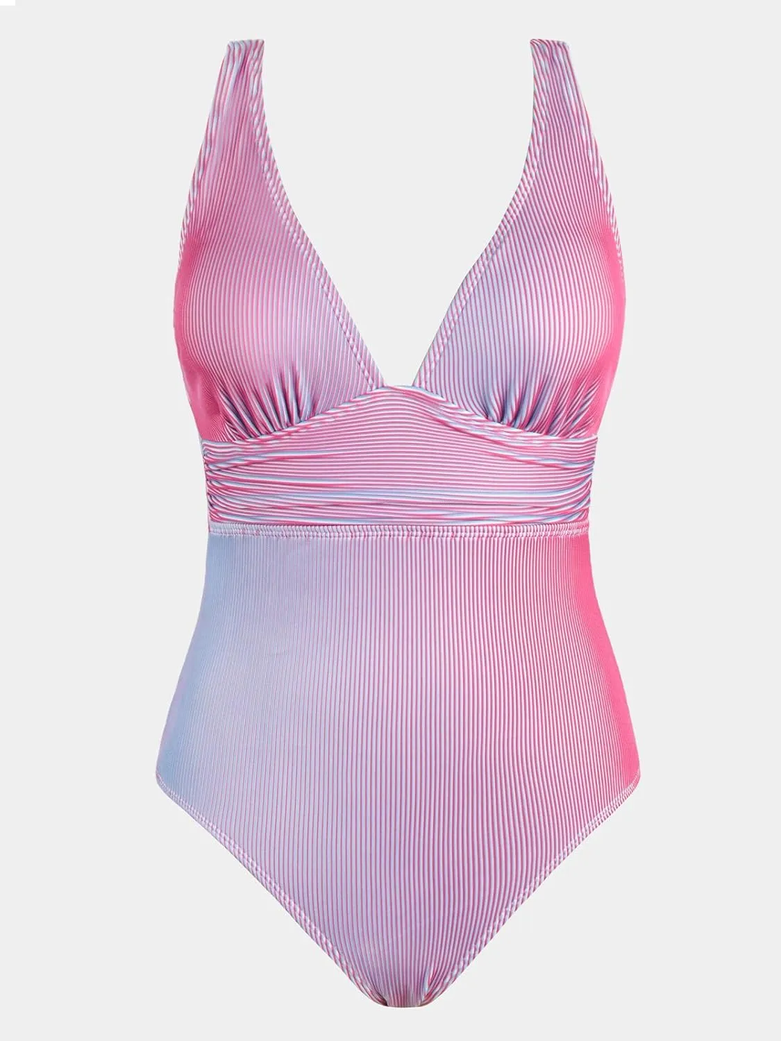 CUPSHE Women's One Piece Swimsuit Wide Straps V Neck Ruched Textured Ribbed Twist Back
