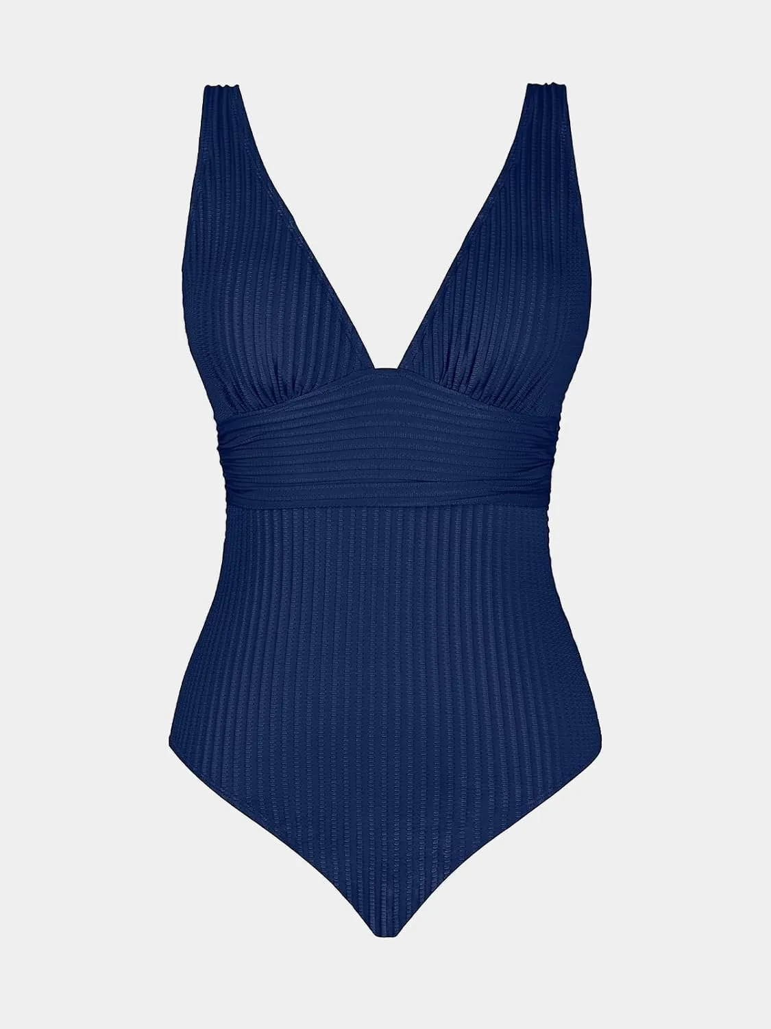 CUPSHE Women's One Piece Swimsuit Wide Straps V Neck Ruched Textured Ribbed Twist Back