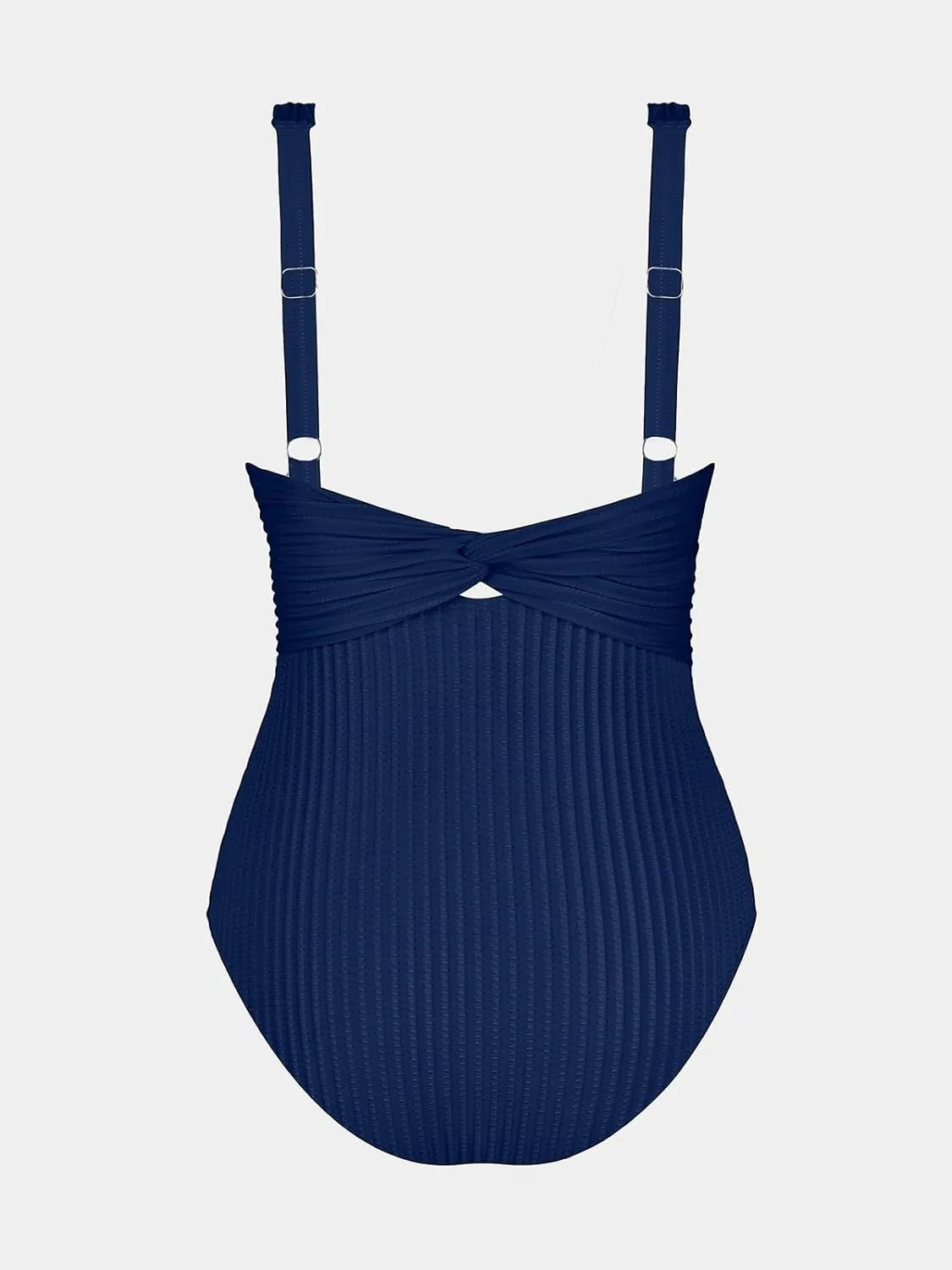 CUPSHE Women's One Piece Swimsuit Wide Straps V Neck Ruched Textured Ribbed Twist Back