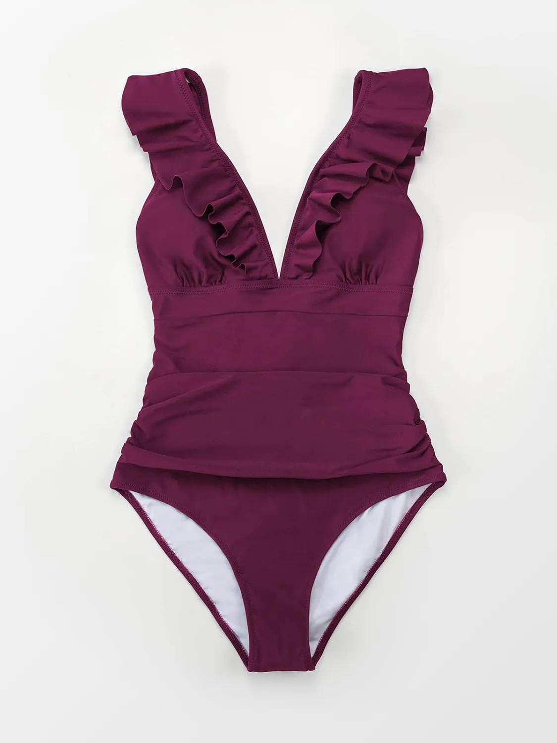 CUPSHE Women's Ruffled One Piece Swimsuit V Neck Lace Up