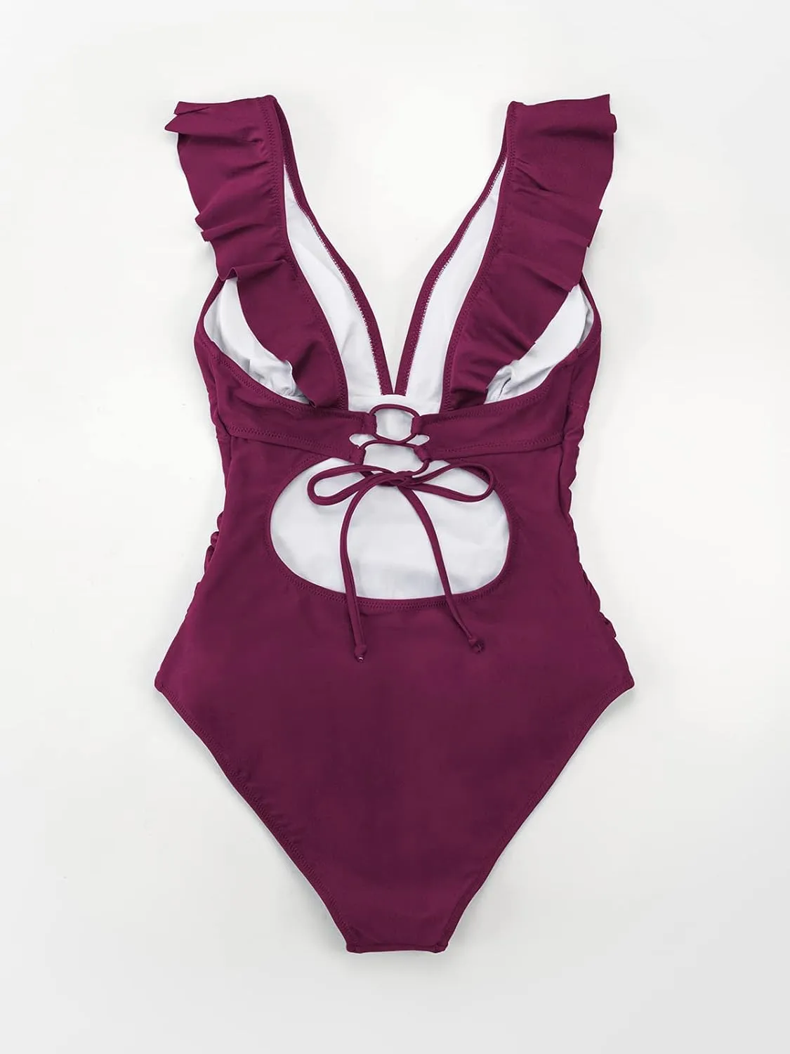 CUPSHE Women's Ruffled One Piece Swimsuit V Neck Lace Up