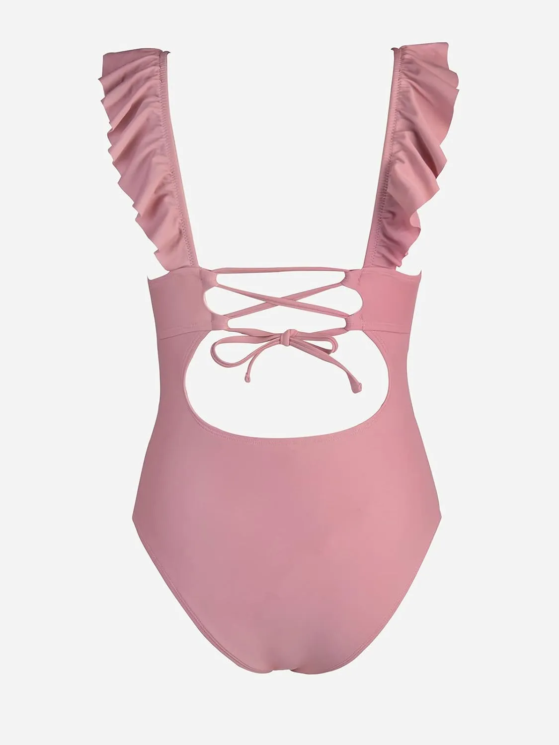 CUPSHE Women's Ruffled One Piece Swimsuit V Neck Lace Up