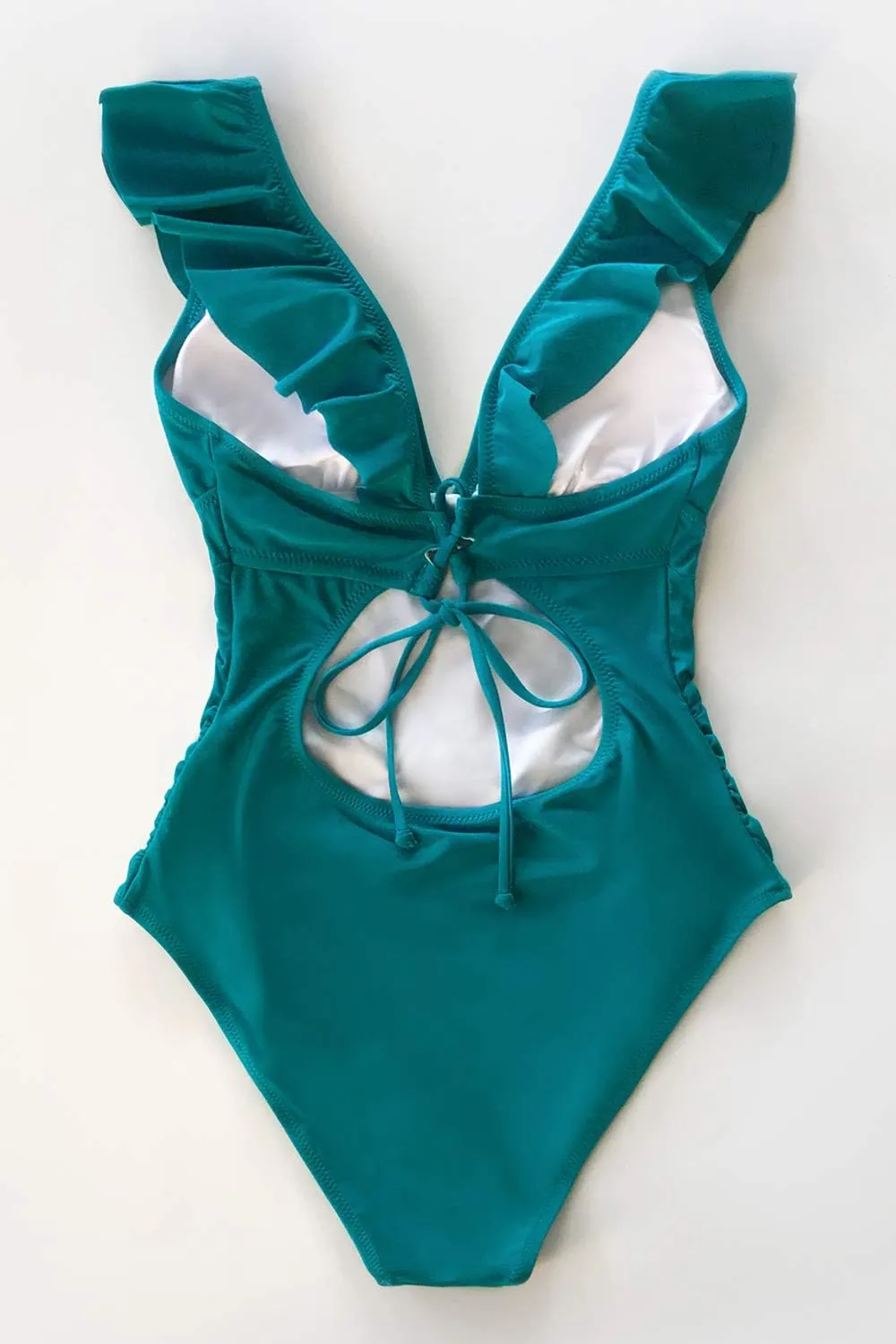 CUPSHE Women's Ruffled One Piece Swimsuit V Neck Lace Up