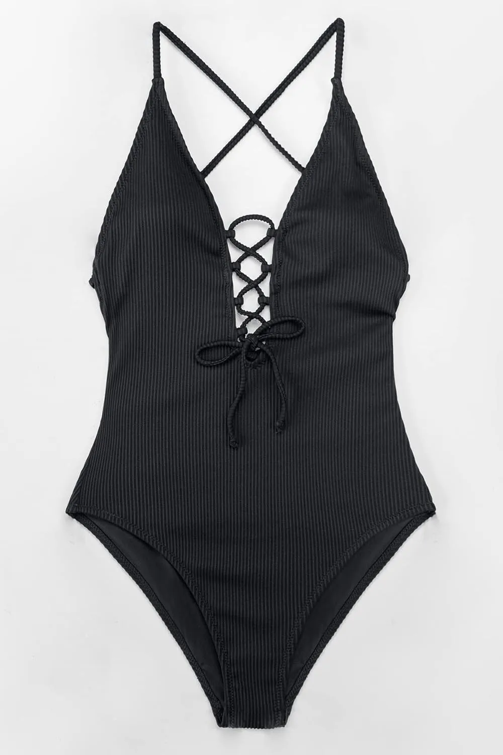 CUPSHE Women's Solid Color V Neck Lace Up One Piece Swimsuit