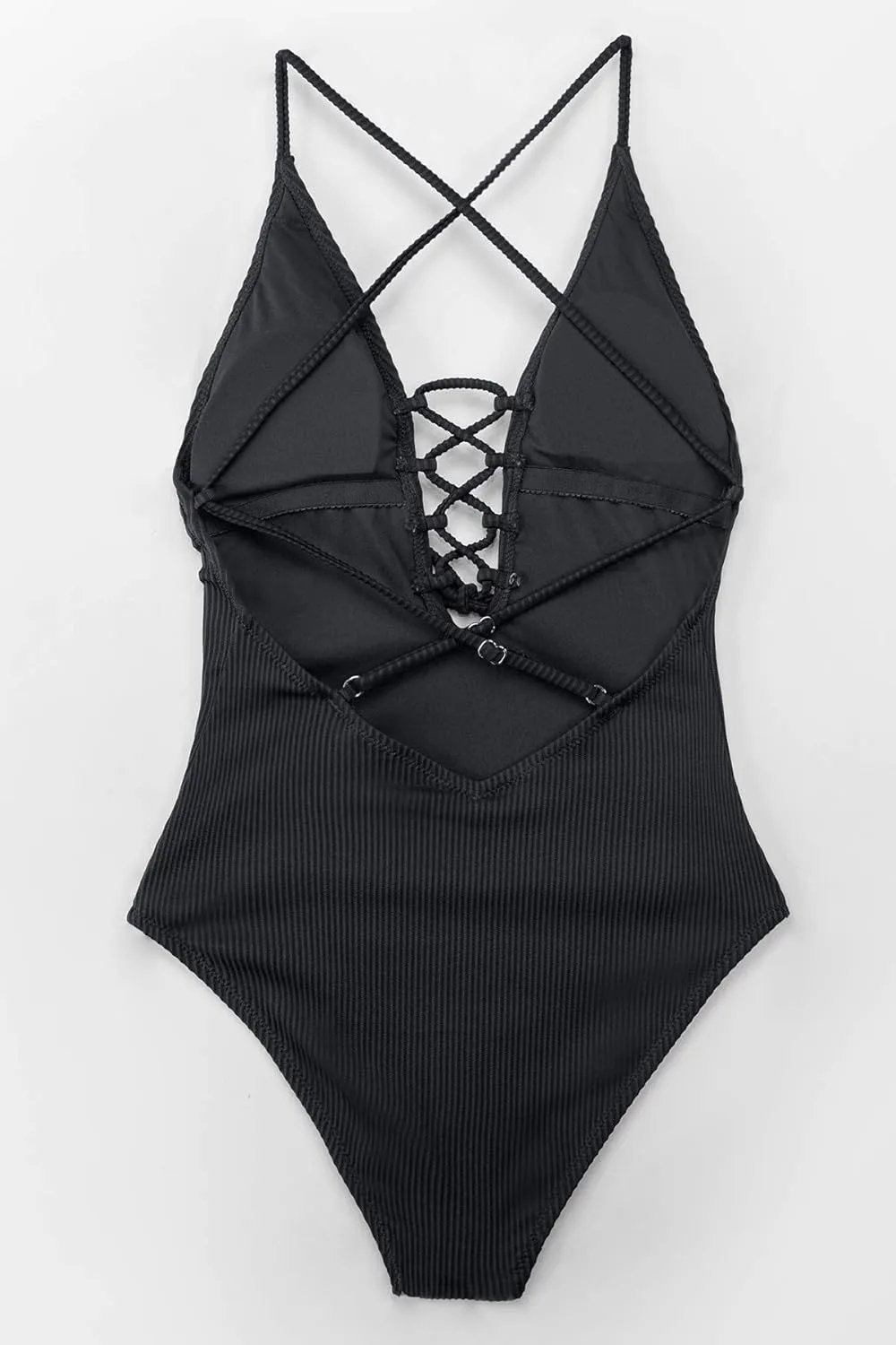 CUPSHE Women's Solid Color V Neck Lace Up One Piece Swimsuit
