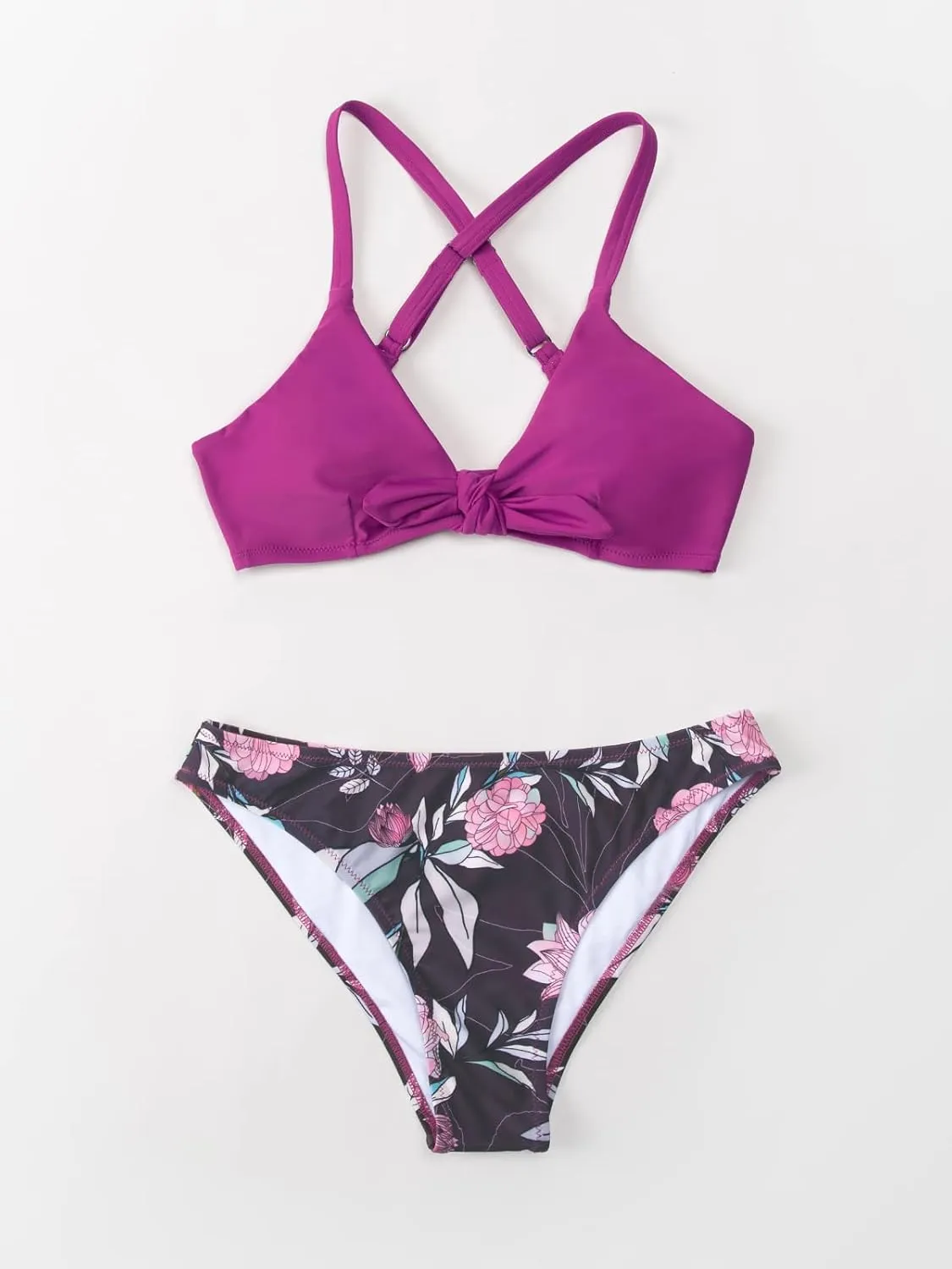 CUPSHE Women's Two Piece Bikini Set Floral Print Knot Bunny Tie