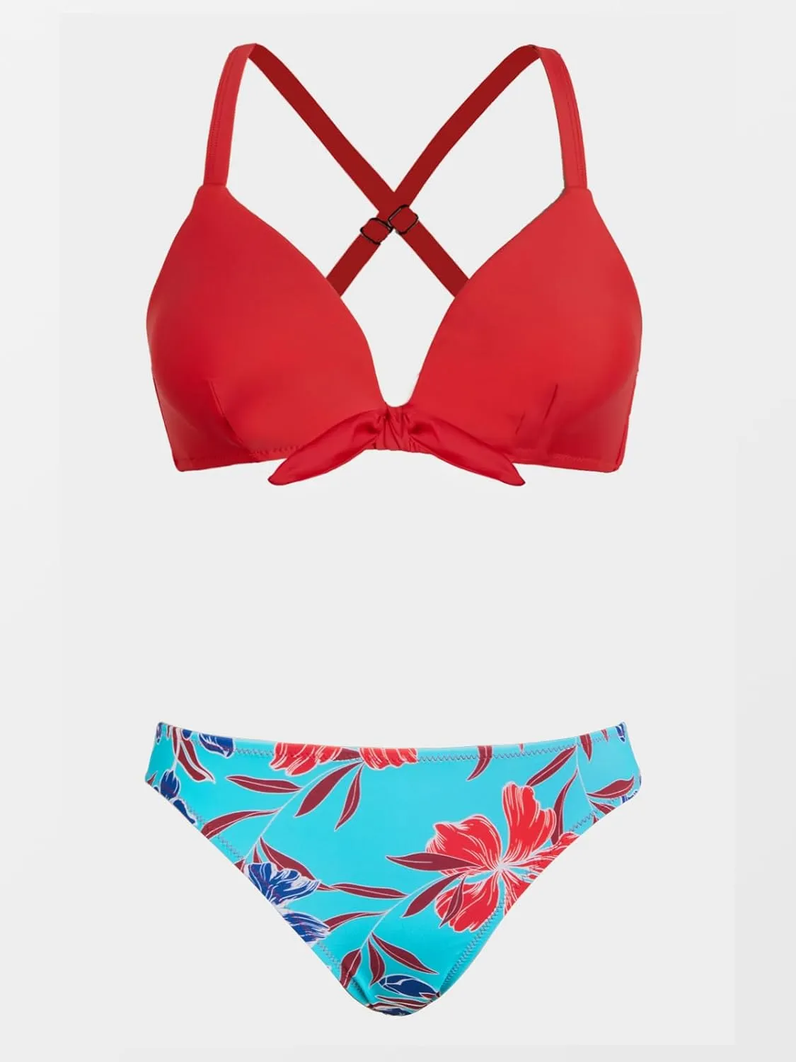 CUPSHE Women's Two Piece Bikini Set Floral Print Knot Bunny Tie