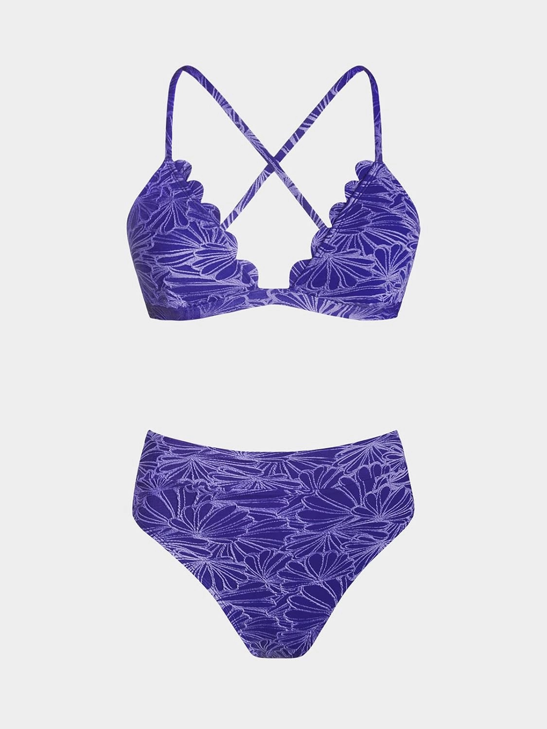 CUPSHE Bikini Set for Women Bathing Suit High Waisted Scalloped V Neck Two Pieces Swimsuit