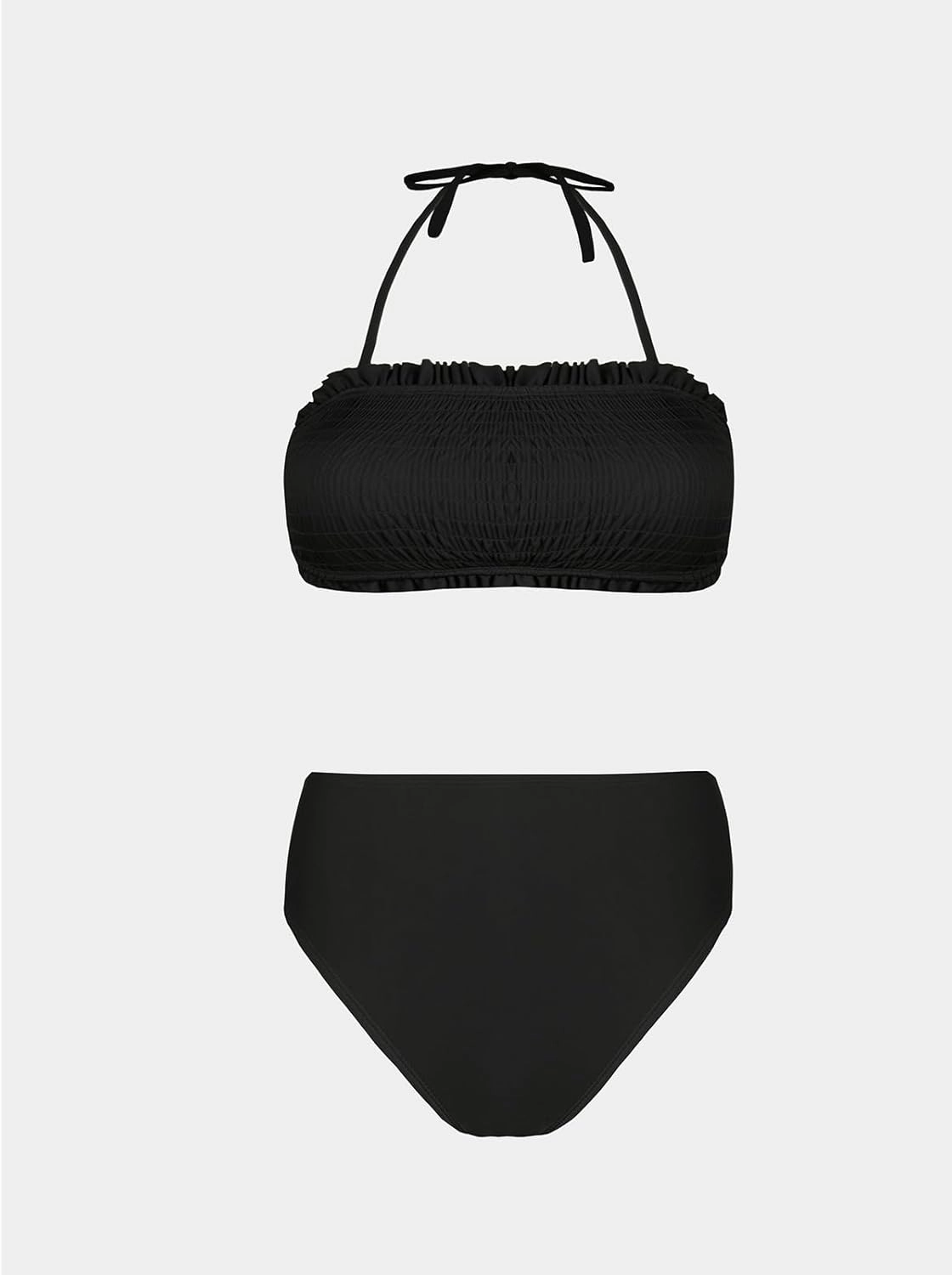 CUPSHE Bikini Set for Women Two Piece Swimsuit Bandeau Top Back Tie Mid Waisted Bottom with Removable Shoulder Straps