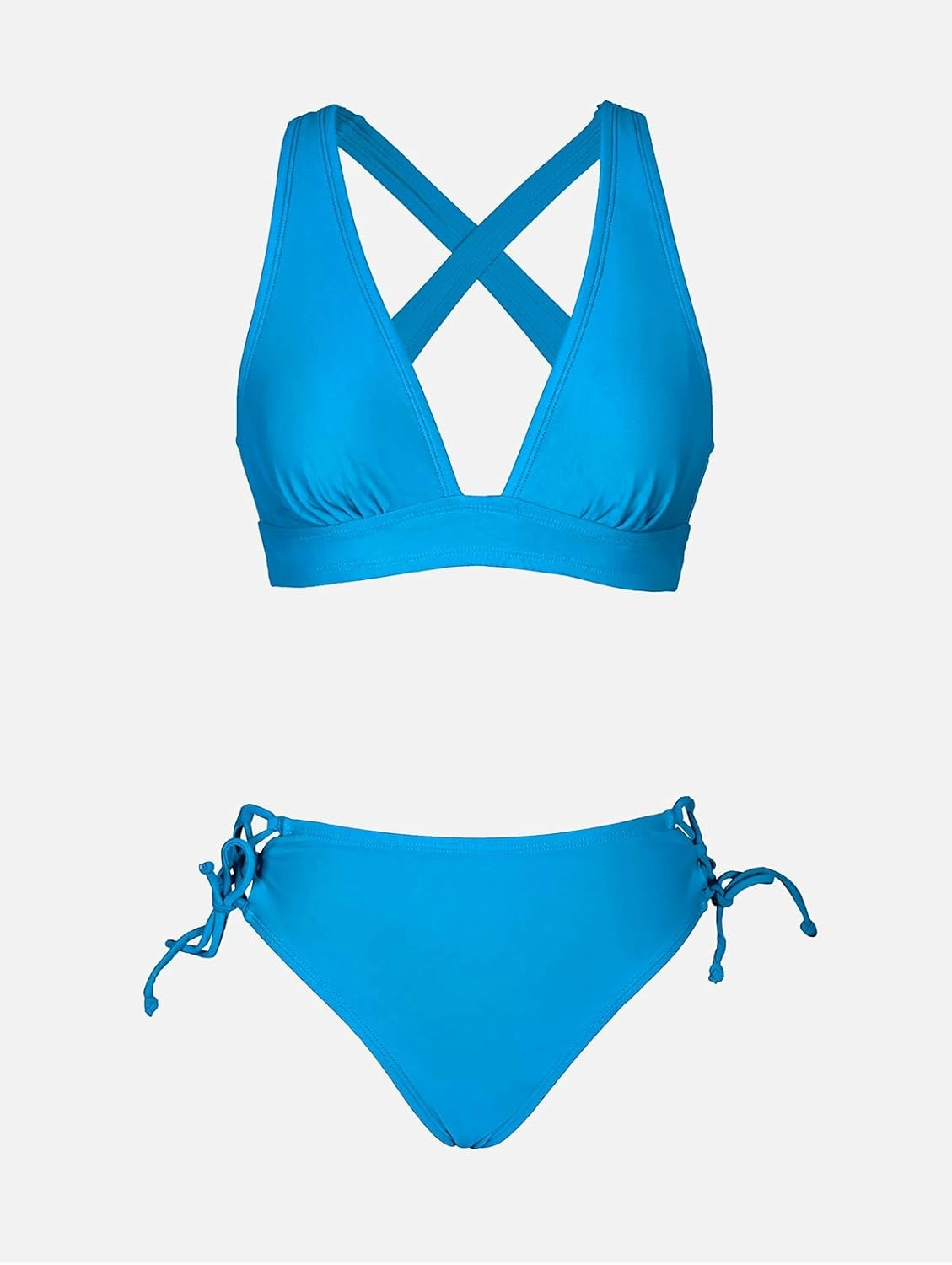 CUPSHE Bikini Set for Women Two Piece Swimsuit V Neck Triangle Top Wide Straps Cross Back Lace up Mid Rise