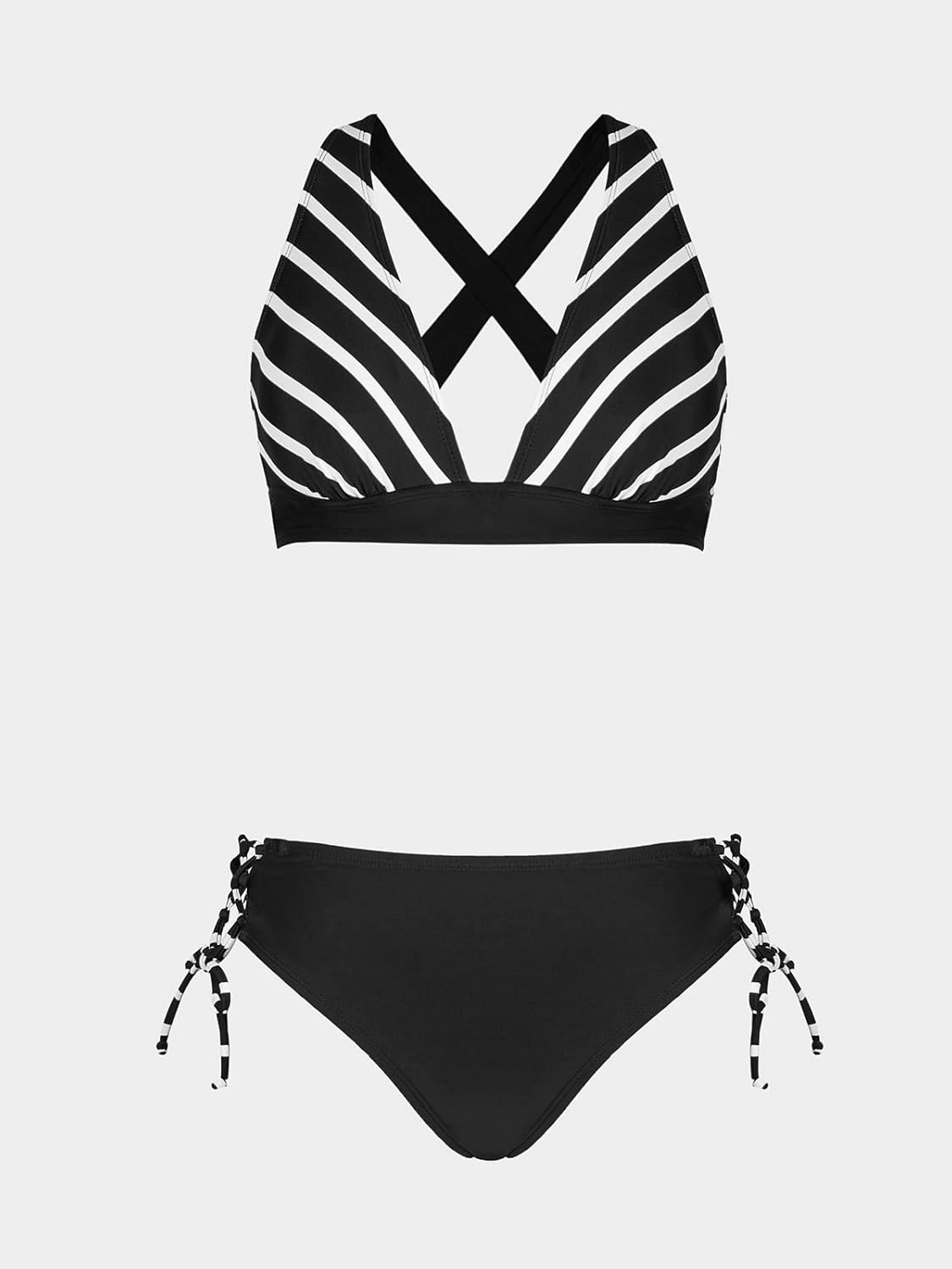 CUPSHE Bikini Set for Women Two Piece Swimsuit V Neck Triangle Top Wide Straps Cross Back Lace up Mid Rise