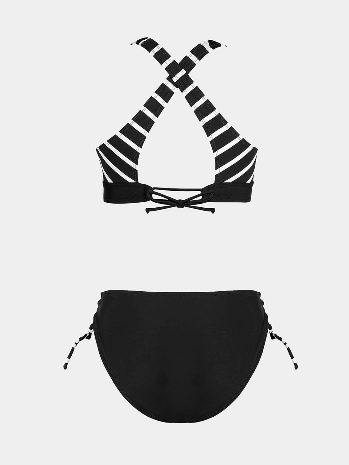 CUPSHE Bikini Set for Women Two Piece Swimsuit V Neck Triangle Top Wide Straps Cross Back Lace up Mid Rise