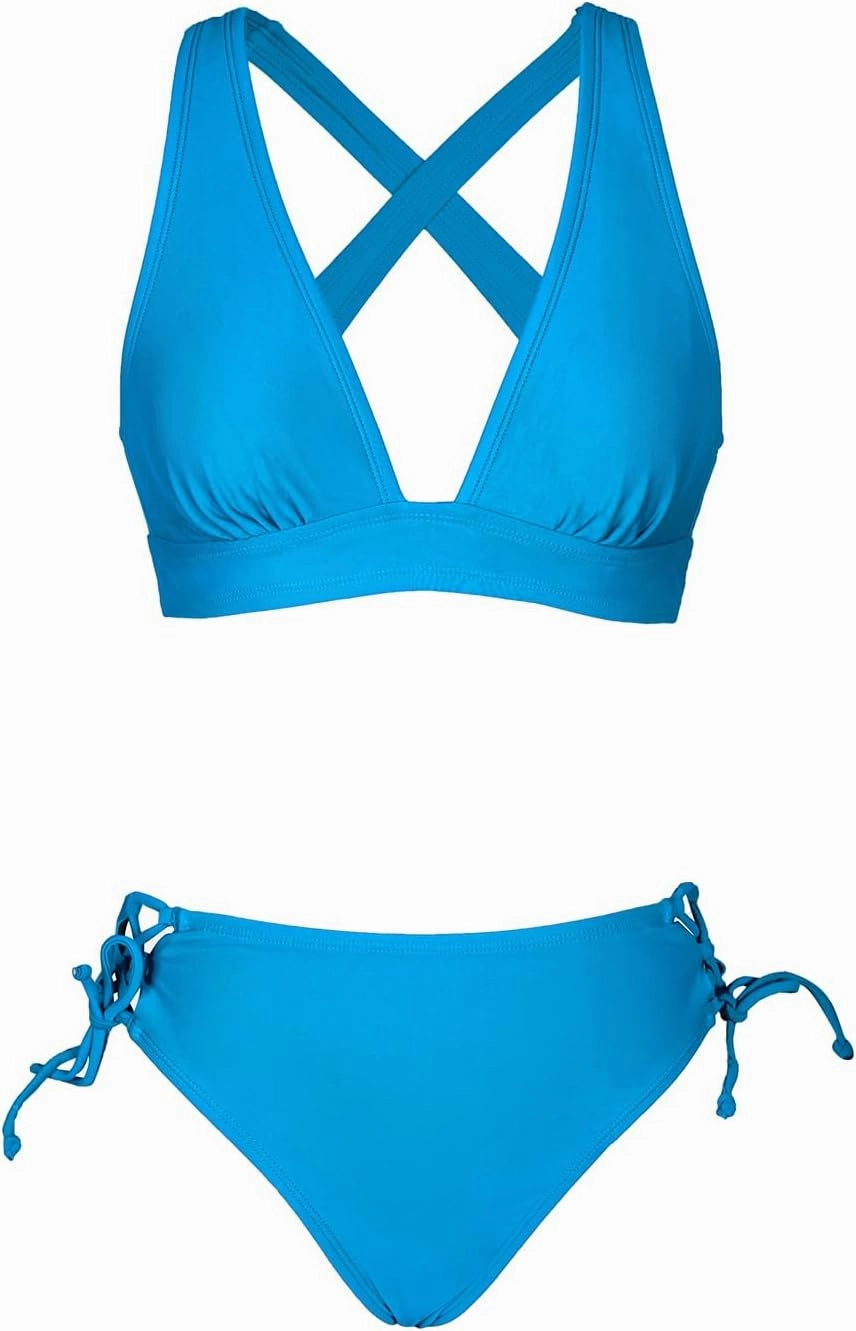 CUPSHE Bikini Set for Women Two Piece Swimsuit V Neck Triangle Top Wide Straps Cross Back Lace up Mid Rise
