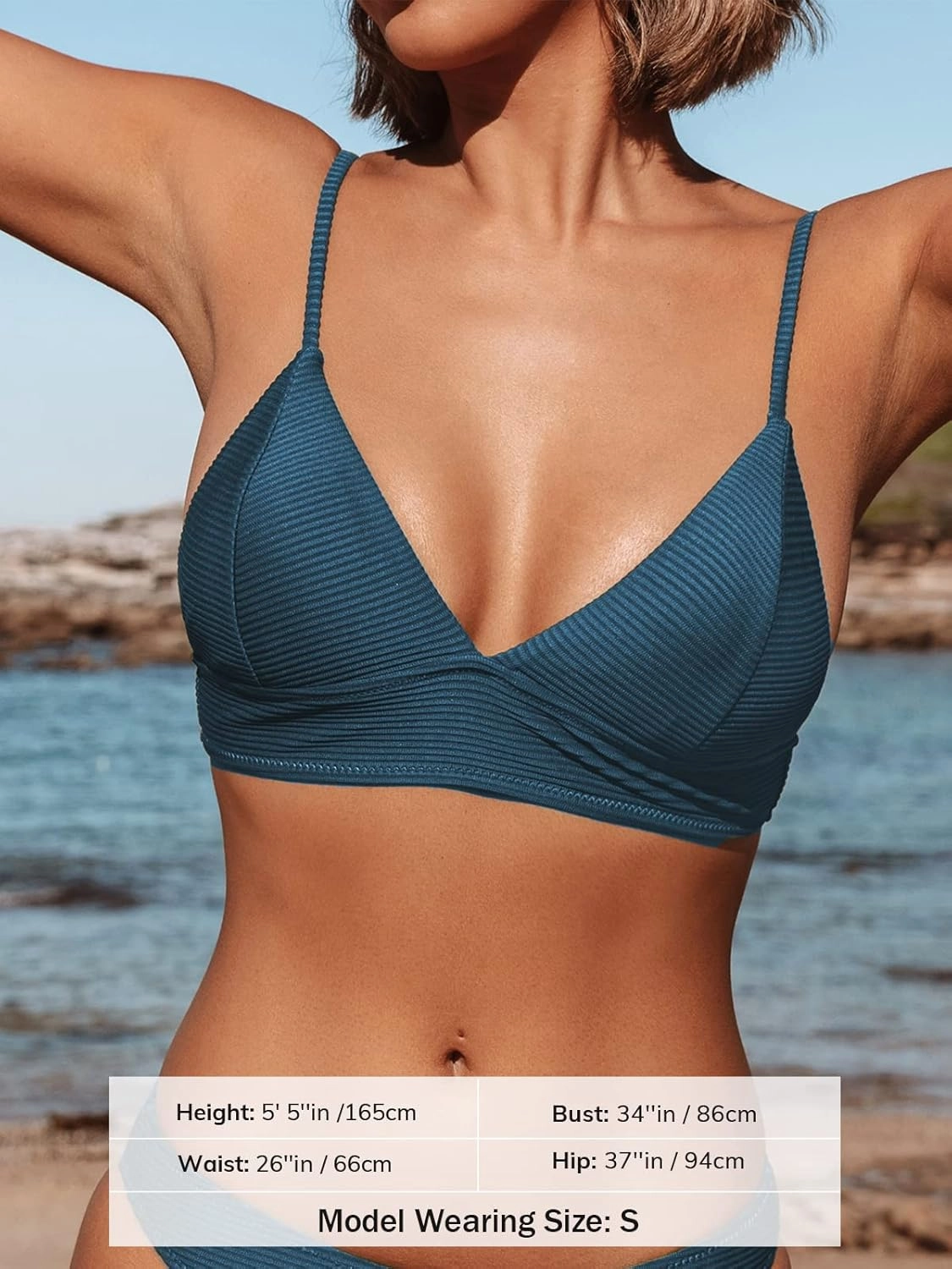 CUPSHE Bikini Top for Women Swimsuit V Neck Textured Bathing Suit