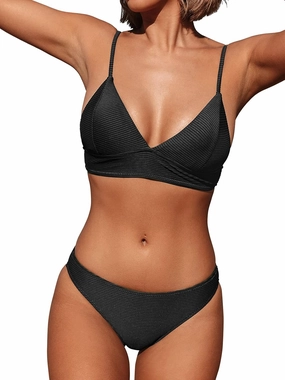 CUPSHE Women Bikini Set Solid Color Sexy Triangle Two Piece Swimsuit